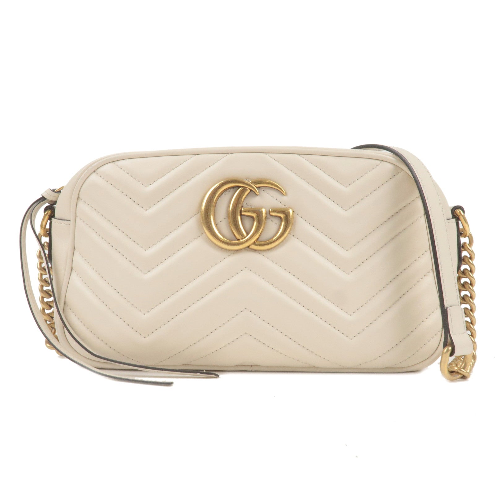 GUCCI GG Marmont Leather Chain Shoulder Bag Ivory 447632