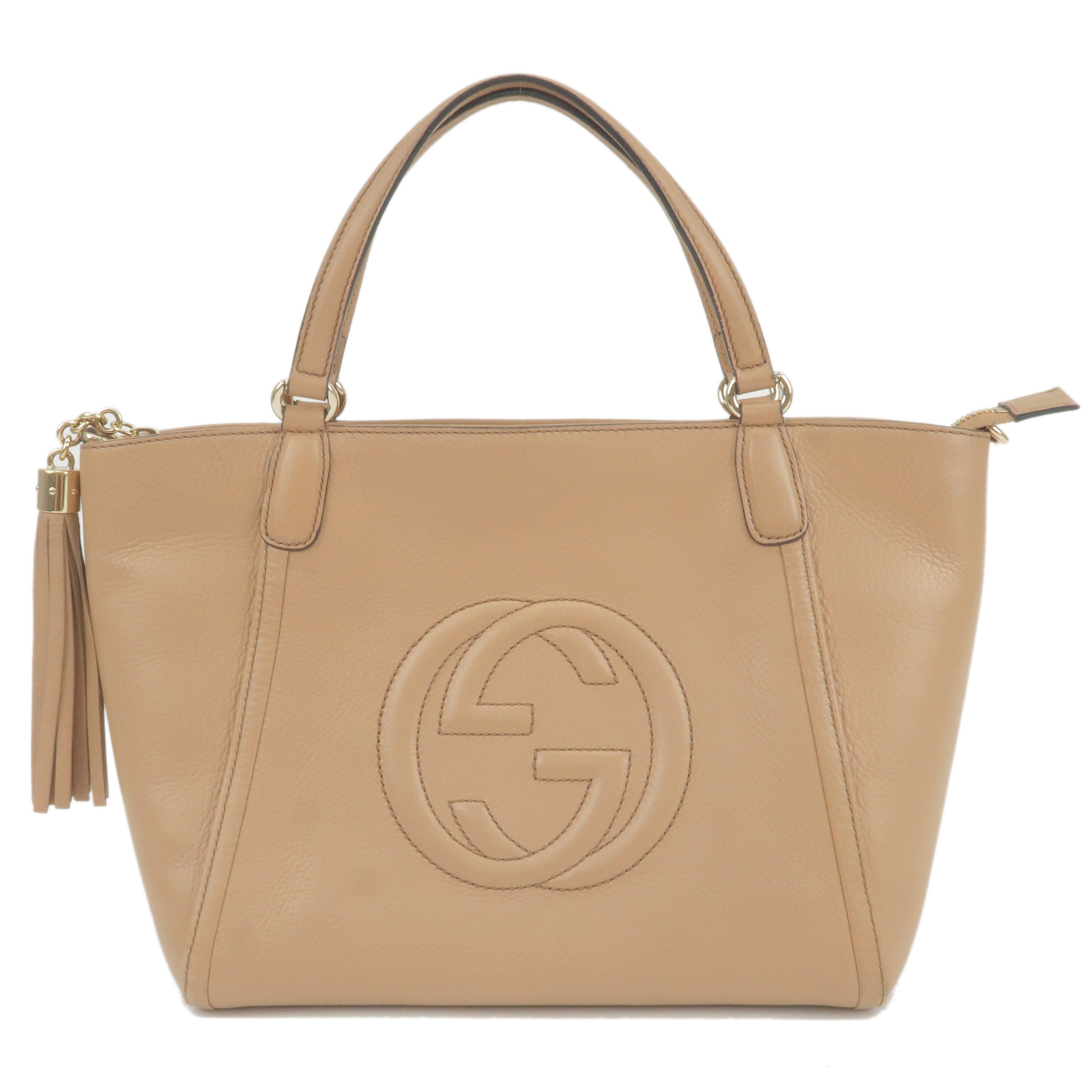 GUCCI SOHO Interlocking GG Leather Shoulder Bag Beige 369176