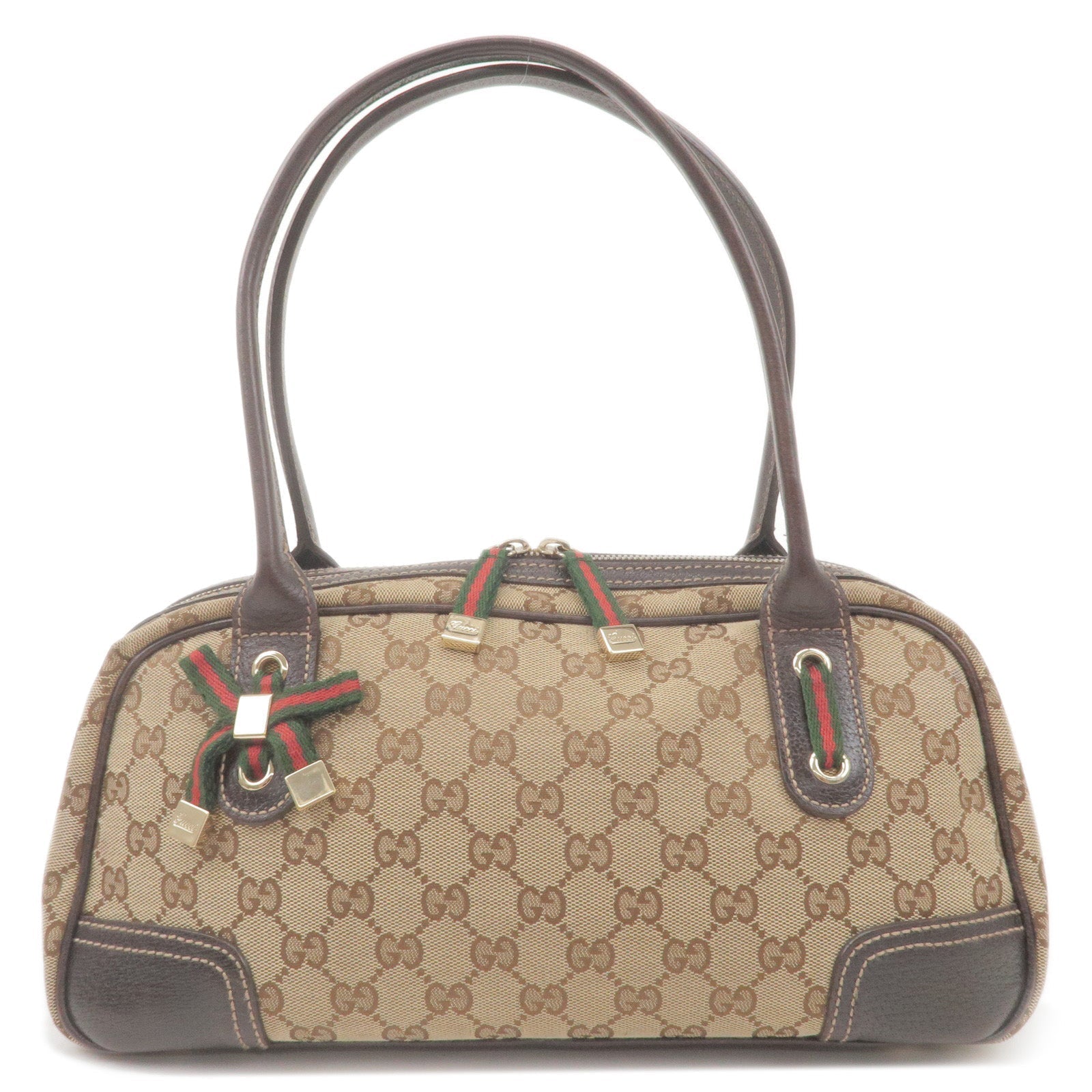 GUCCI Sherry GG Canvas Leather Boston Bag Beige Brown 161720