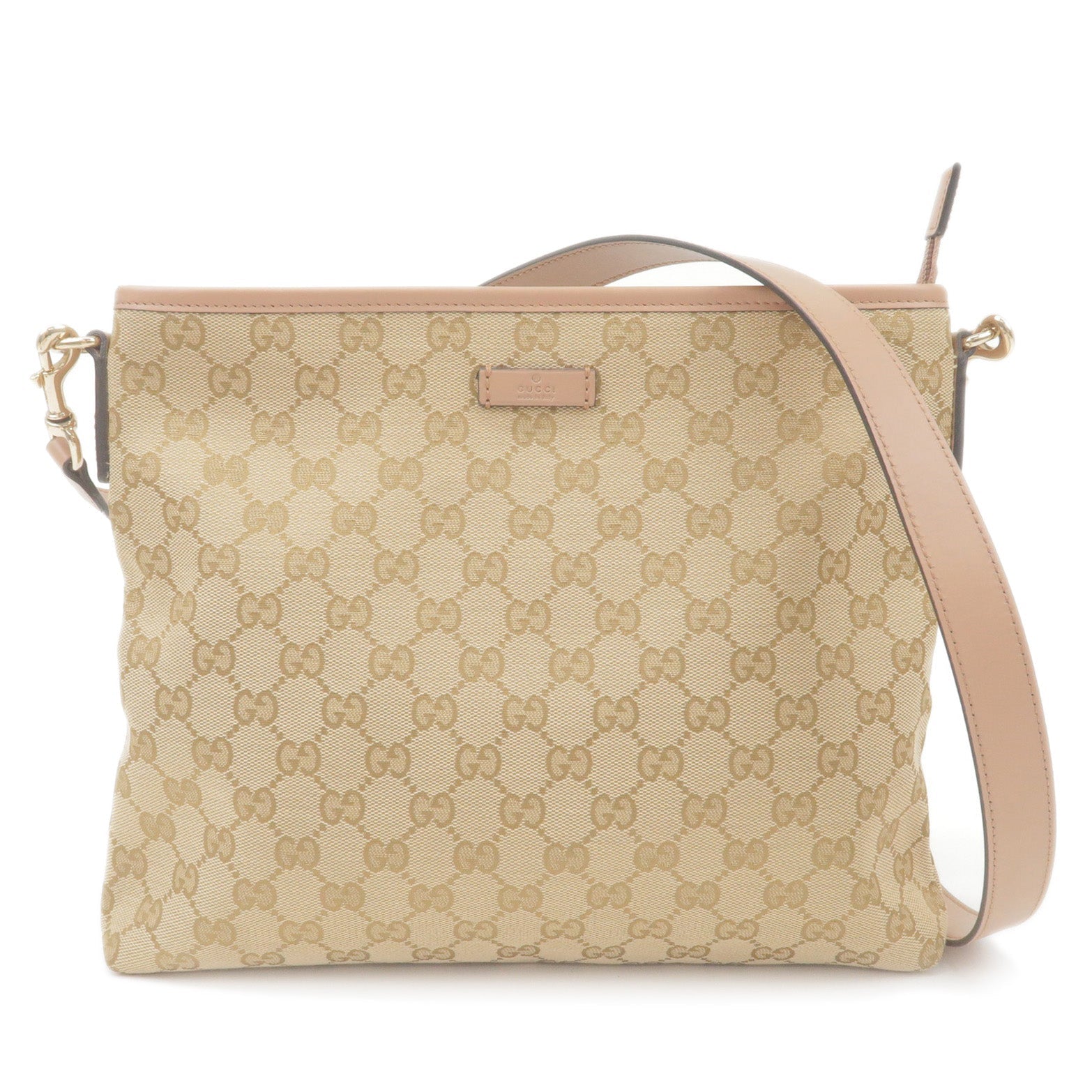 GUCCI PVC Leather Logo Shoulder Bag Beige Pink Beige 388924