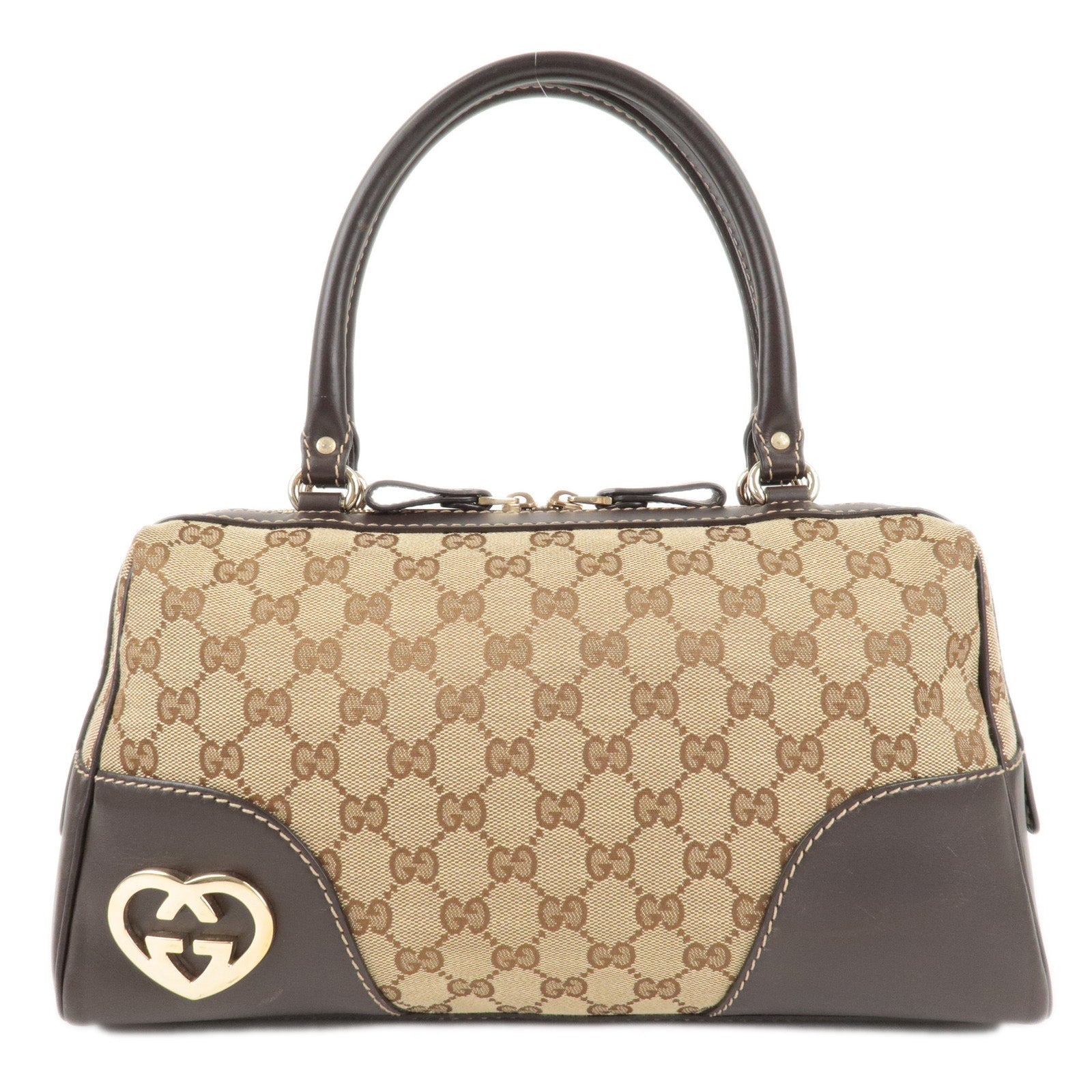 GUCCI Lovely GG Canvas Leather Boston Bag Beige Brown 257067