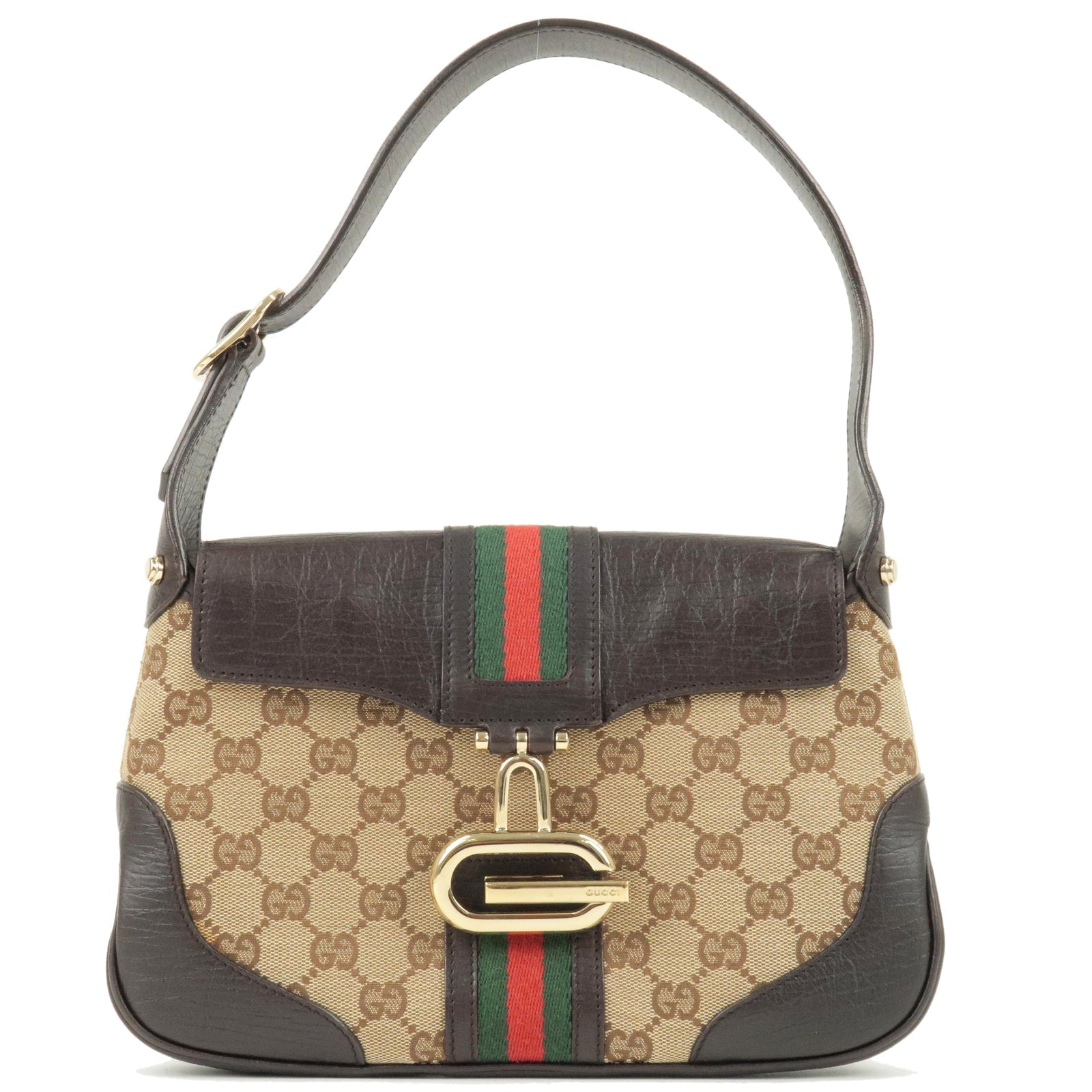 GUCCI Sherry GG Canvas Leather Shoulder Bag Beige Brown 130846