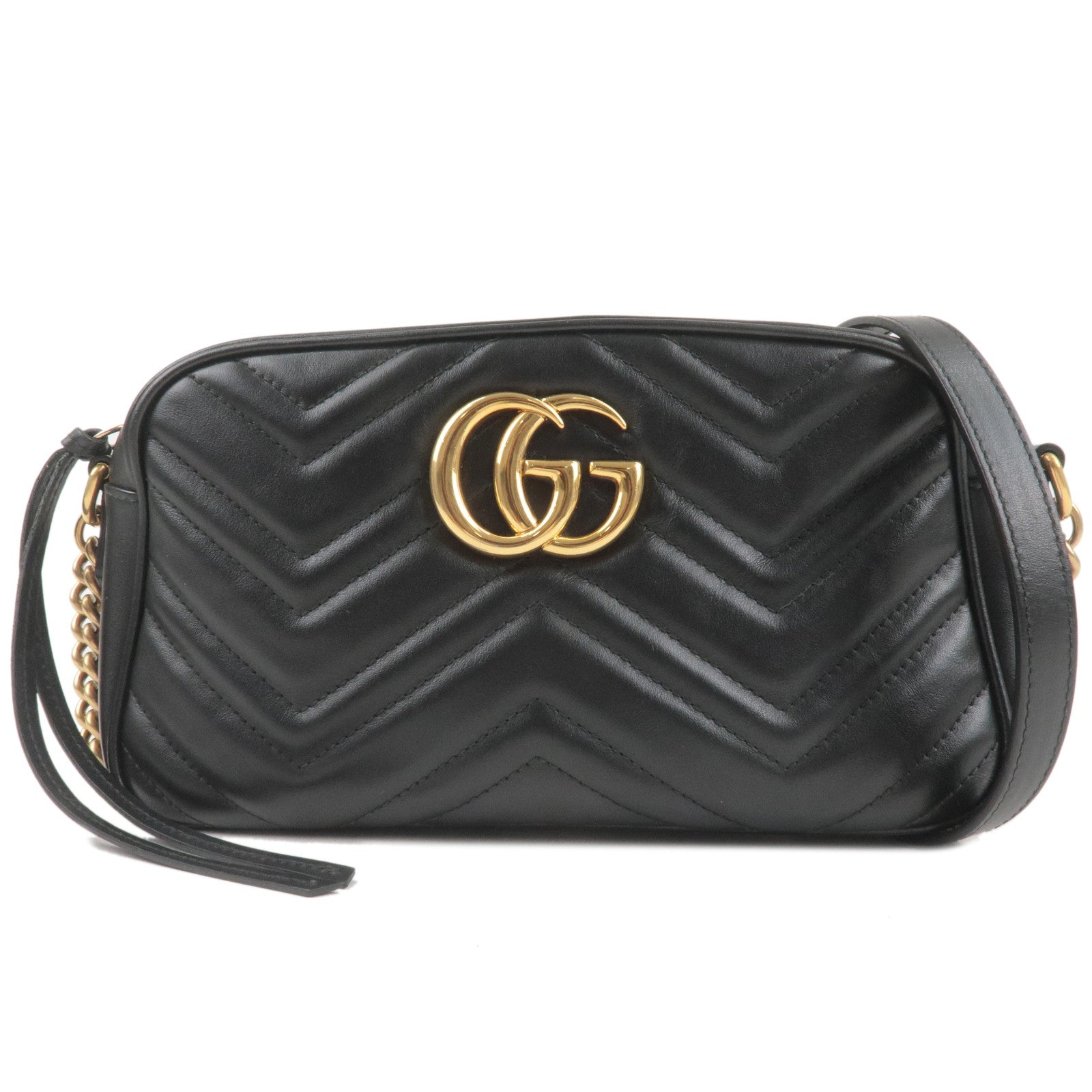 GUCCI GG Marmont Leather Chain Shoulder Bag Black 447632