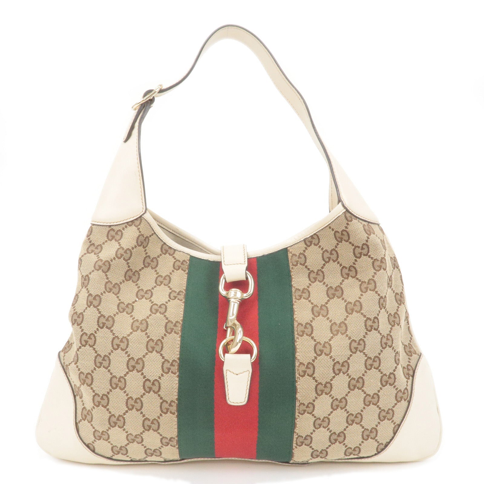 GUCCI Jackie Sherry GG Canvas Leather Shoulder Bag Begie 153029