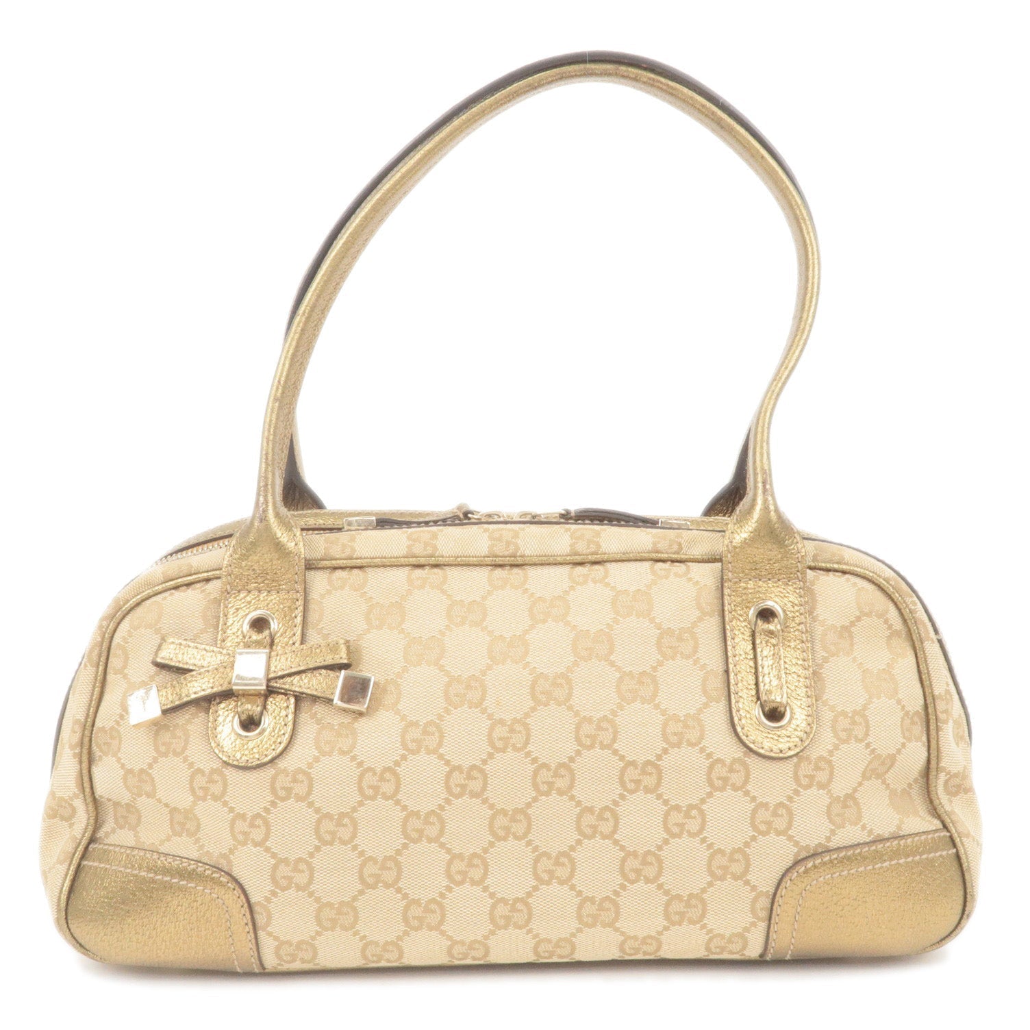 GUCCI Princy GG Canvas Leather Mini Boston Bag Beige Gold 161720