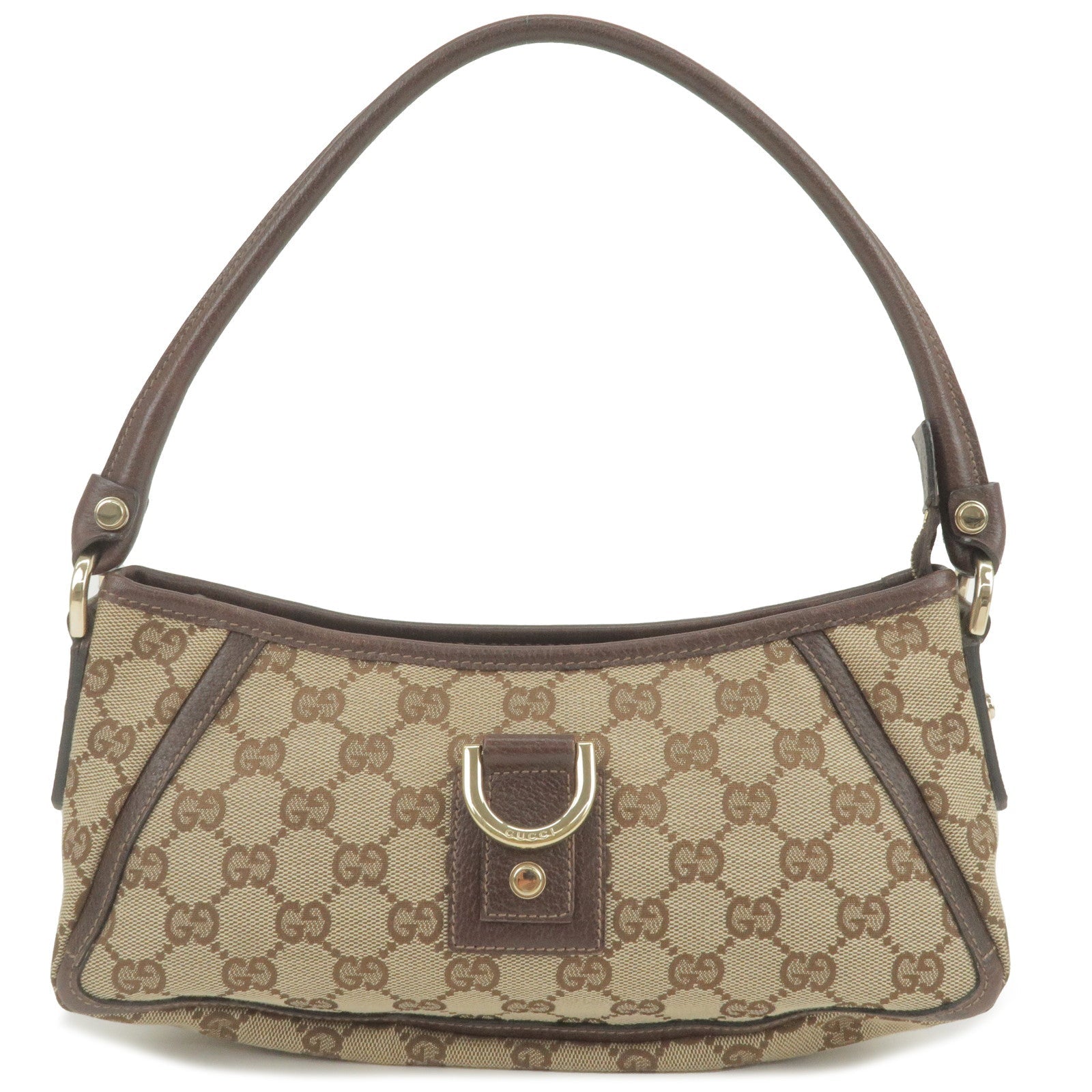 GUCCI Abbey GG Canvas Leather Pouch Bag Beige Brown 130939