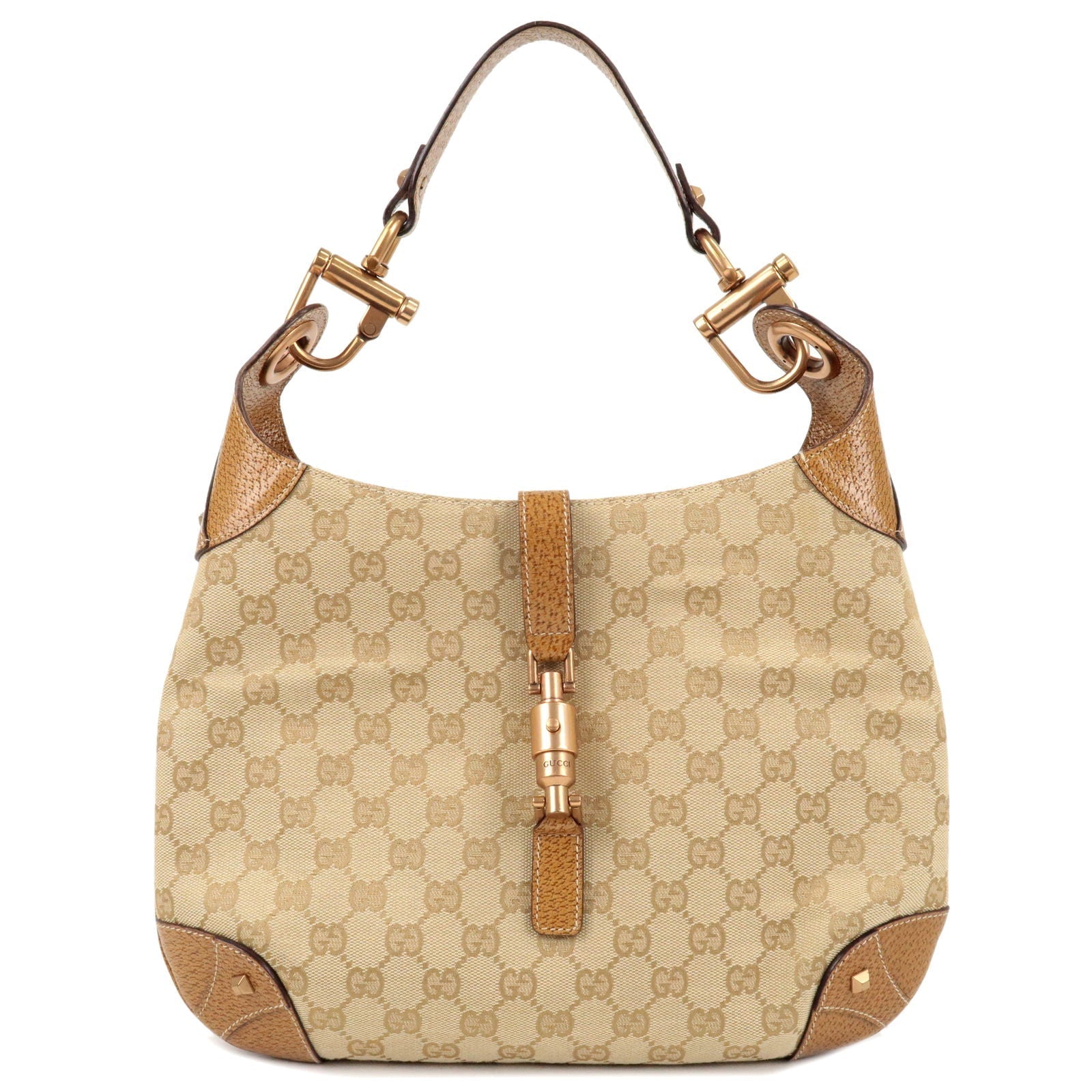 GUCCI Jackie GG Canvas Leather Shoulder Bag Beige 120888