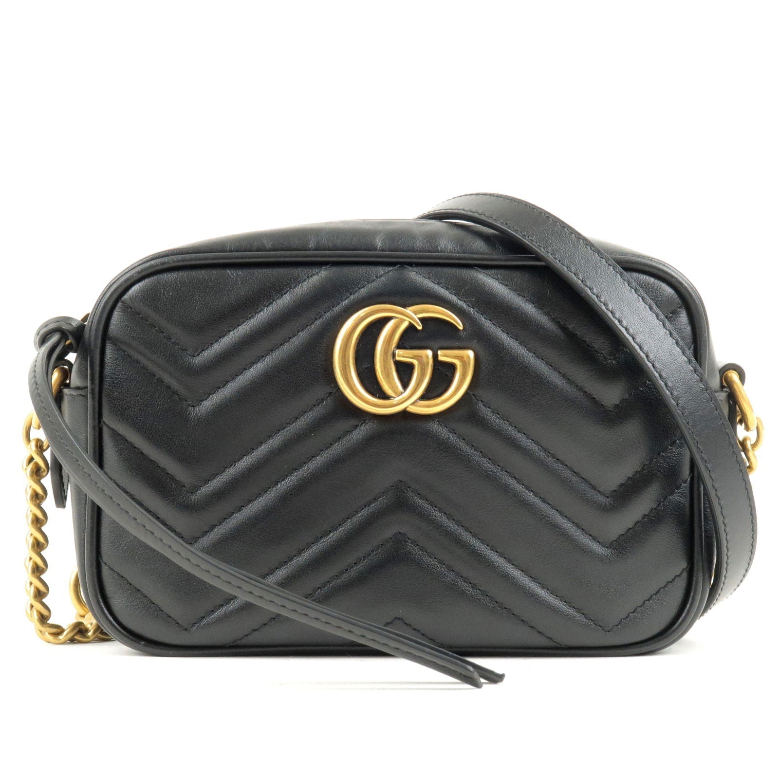 GUCCI GG Marmont Leather Chain Shoulder Bag Black 634785