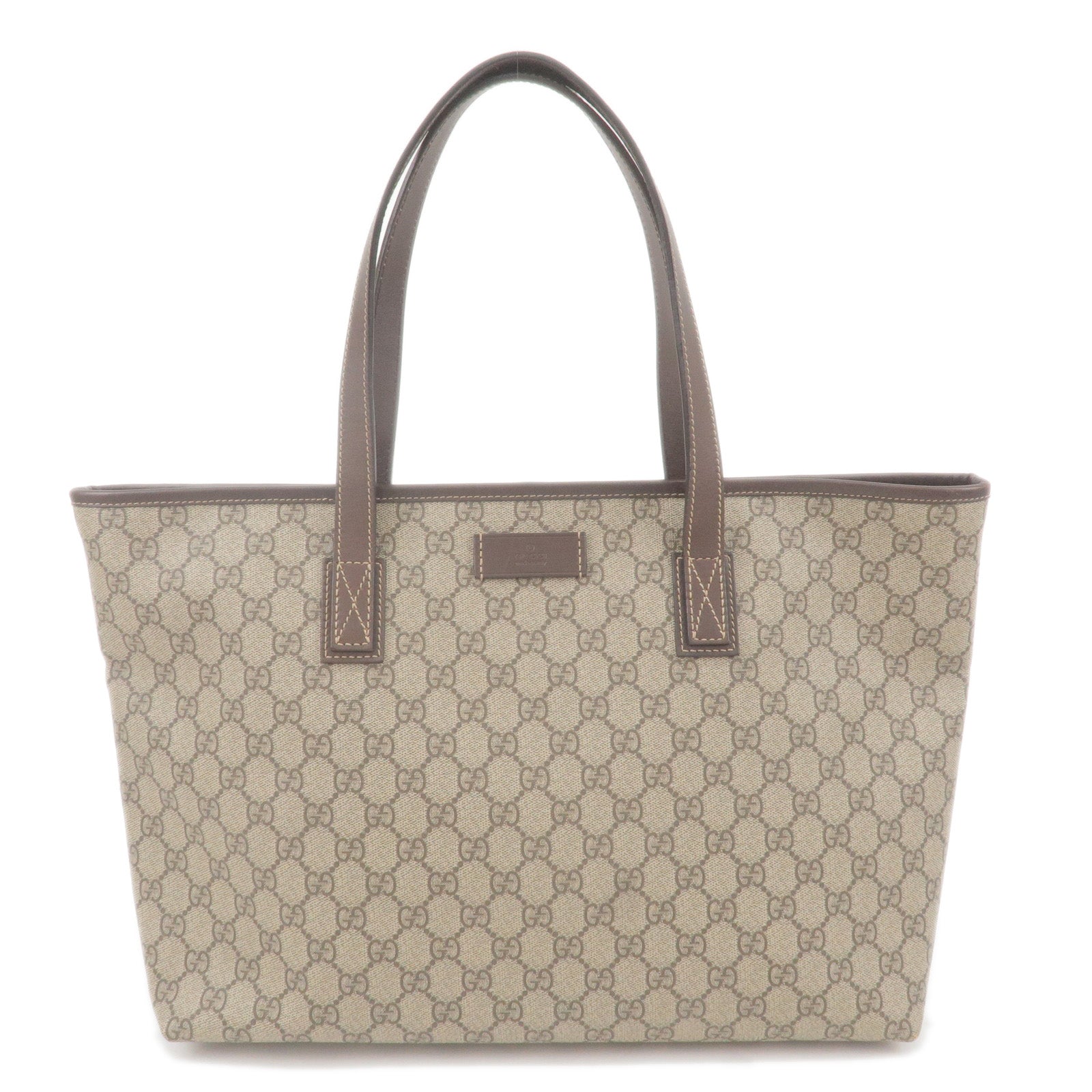 GUCCI GG Supreme Leather Tote Bag Beige Brown 211137