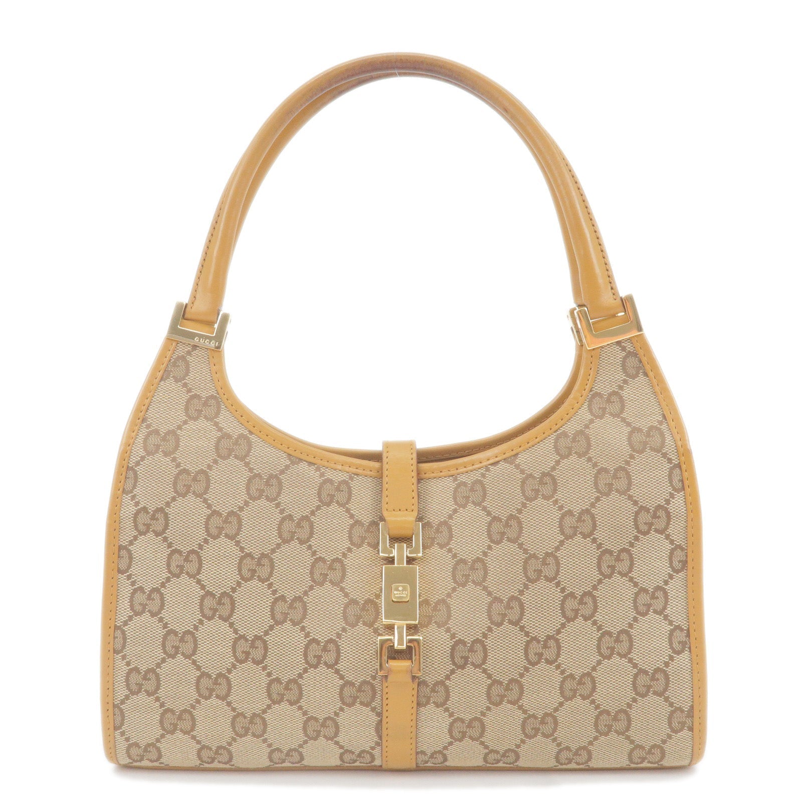 GUCCI Jackie GG Canvas Leather Shoulder Bag Beige 002.1068