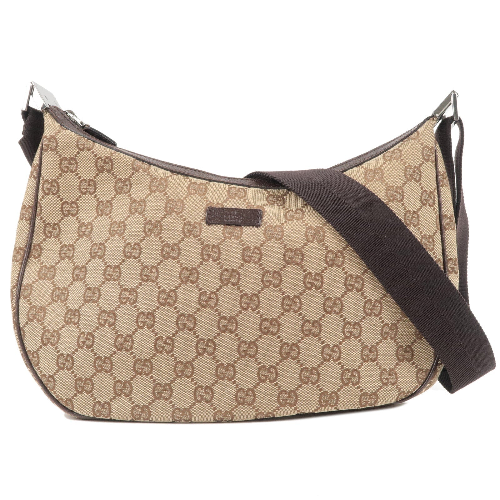 GUCCI GG Canvas Leather Shoulder Bag Beige Brown 122790