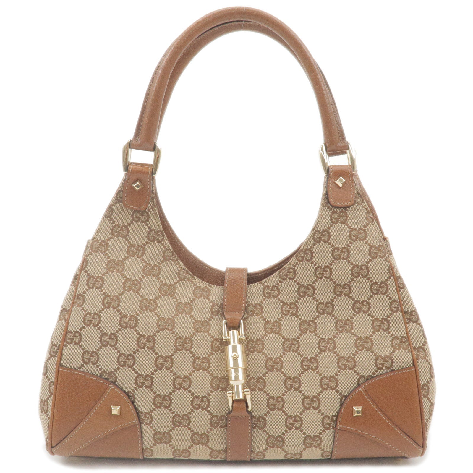 GUCCI New Jackie GG Canvas Leather Shoulder Bag Beige 124407