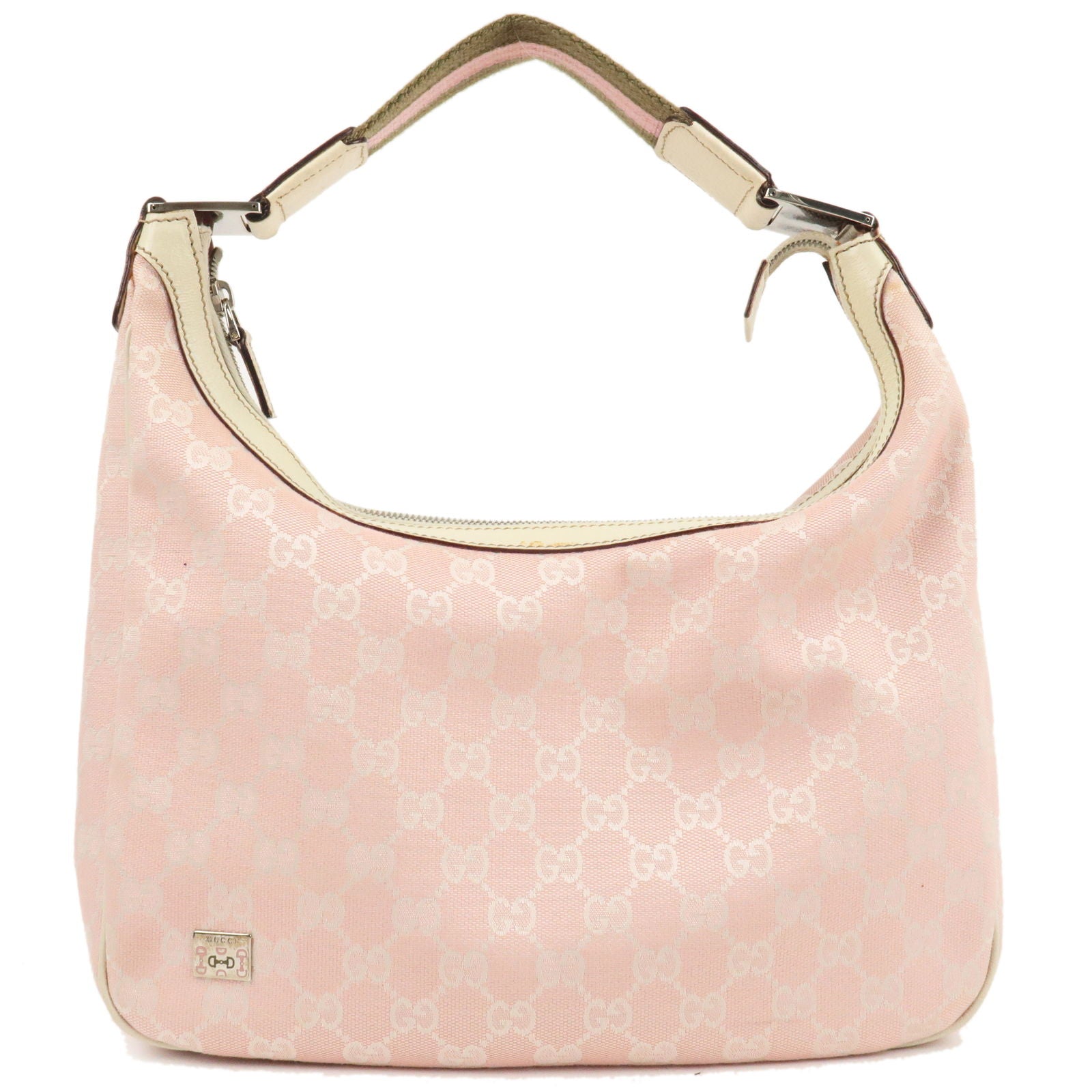 GUCCI Sherry GG Canvas Leather Shoulder Bag Pink Ivory 145757