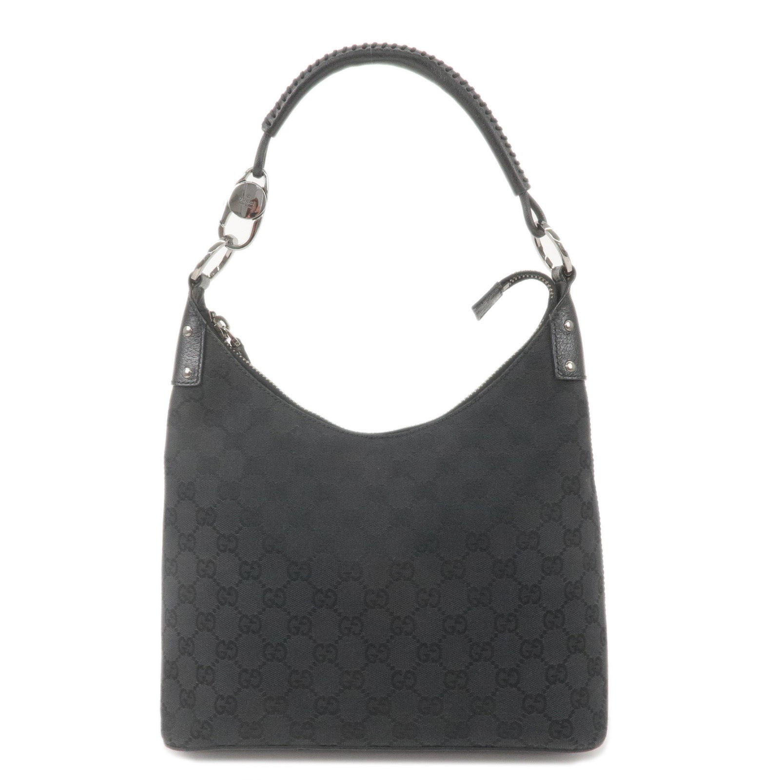 GUCCI GG Monogram Canvas Leather Shoulder Bag Black 115003