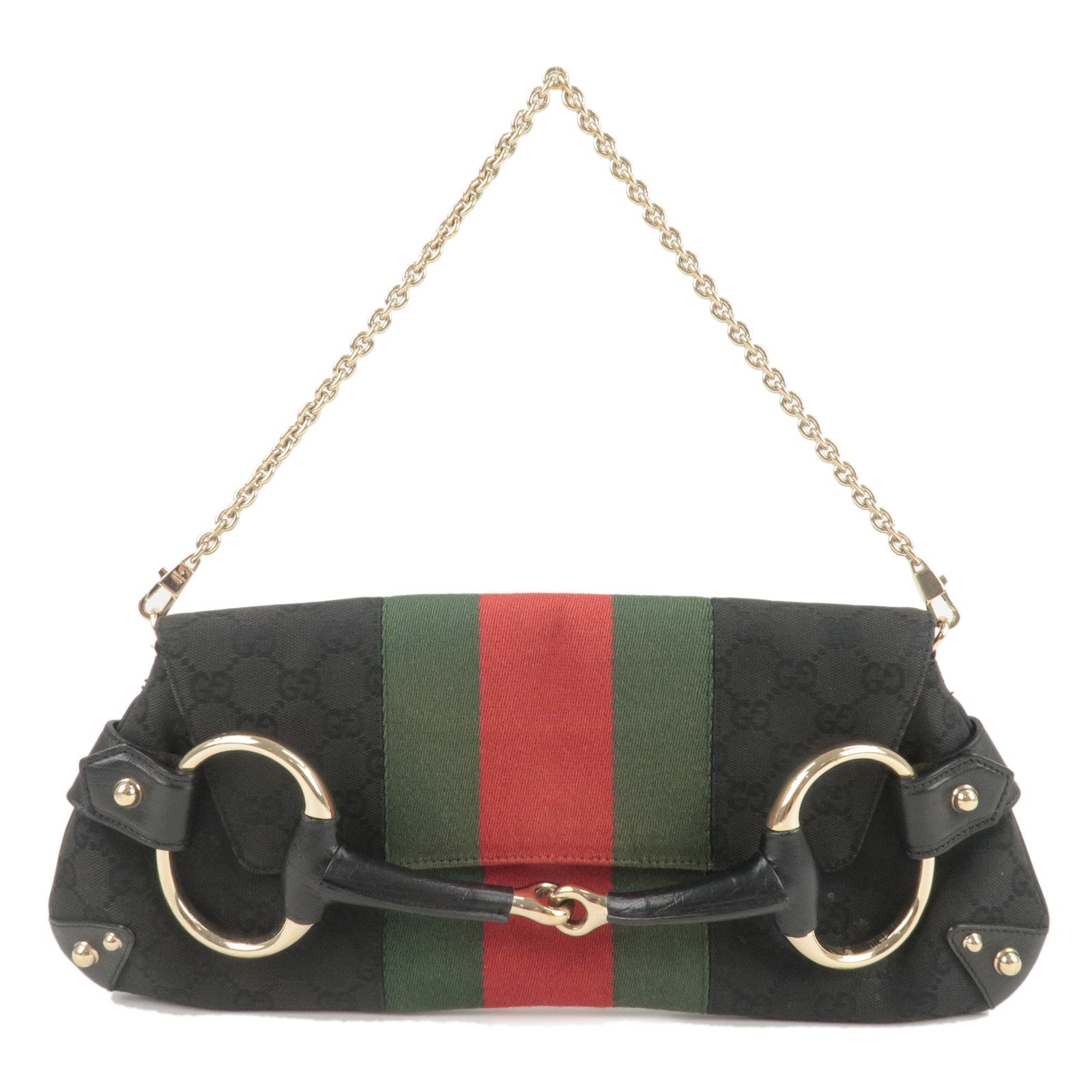 GUCCI Sherry Horsebit GG Canvas Leather Chain Shoulder Bag 131471