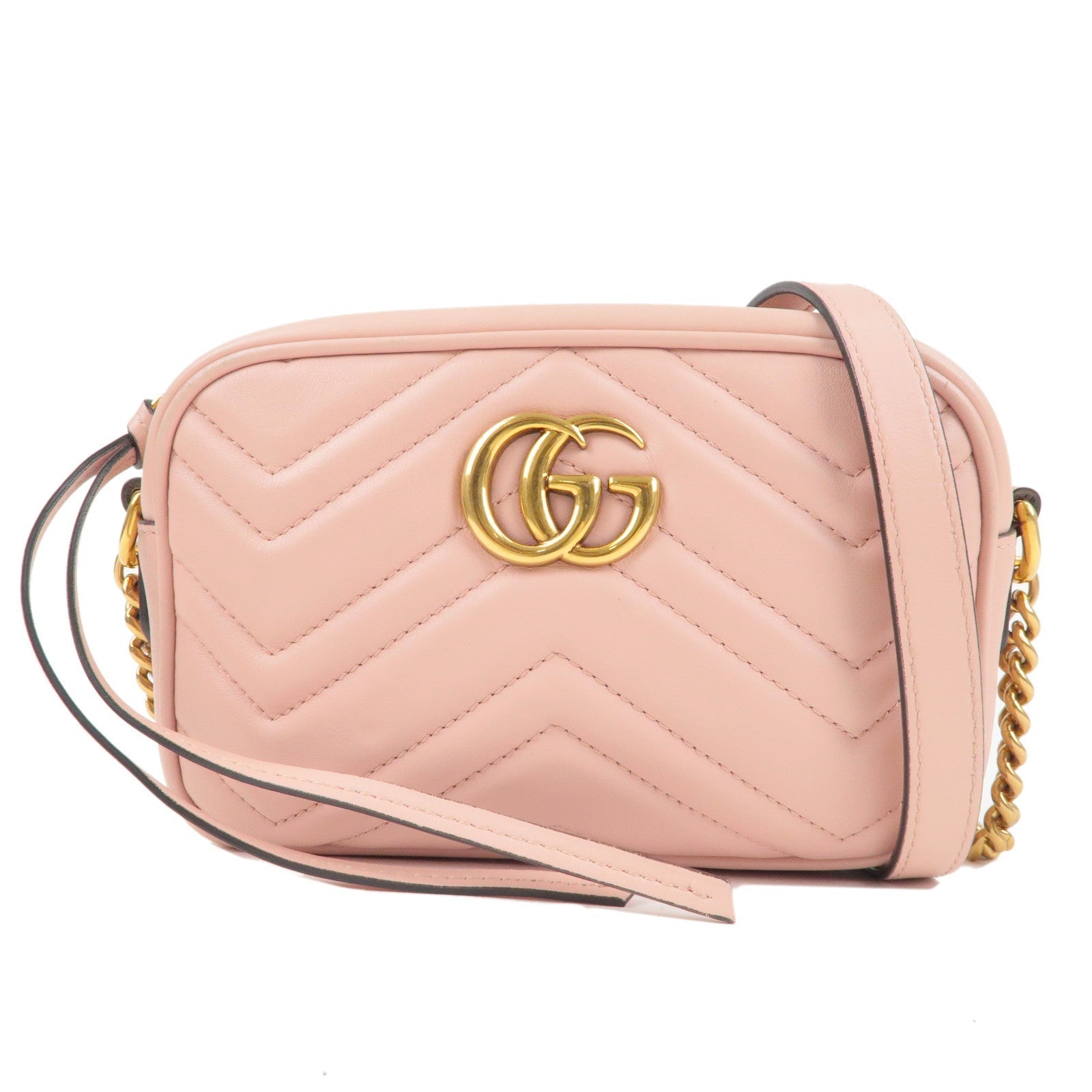 GUCCI GG Marmont Leather Chain Shoulder Bag Pink 448065