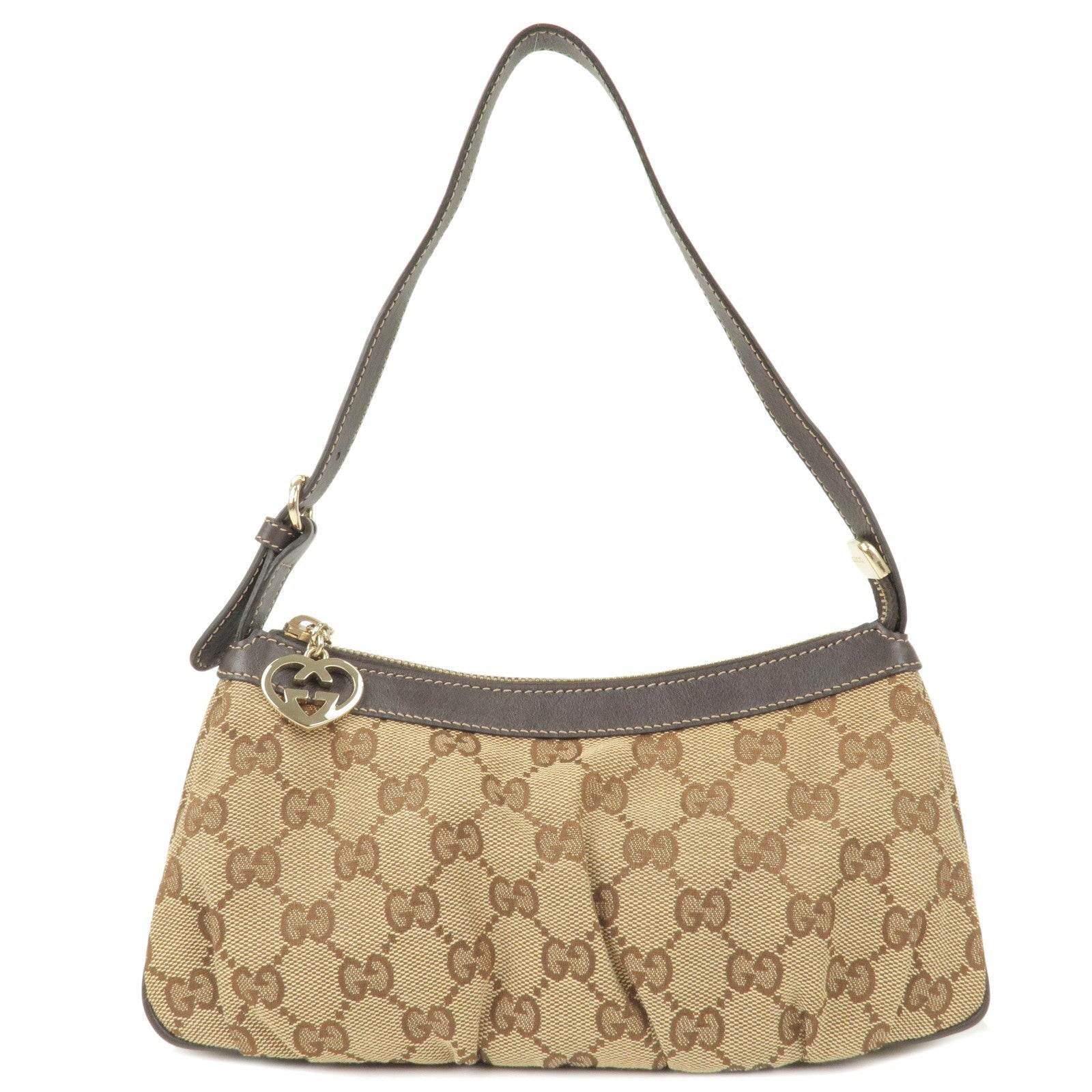 GUCCI Lovely GG Canvas Leather Hand Bag Beige Brown 245938