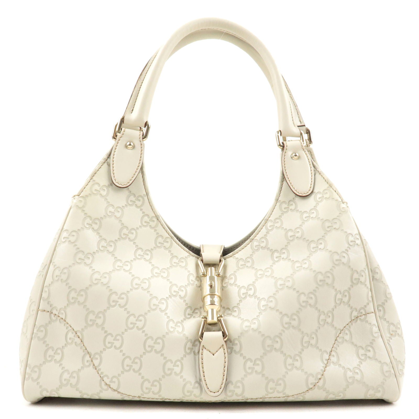 GUCCI Guccissima New Jackie Leather Shoulder Bag Ivory 145819