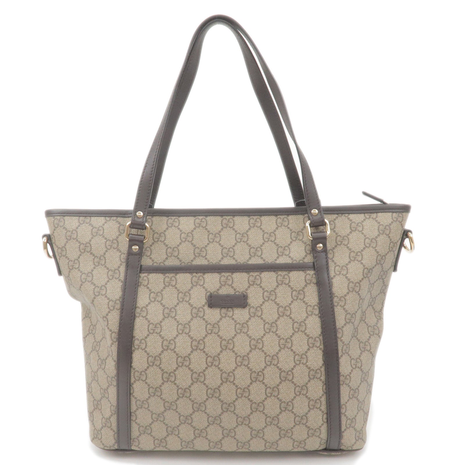 GUCCI GG Supreme Leather Tote Bag Beige Brown 388929