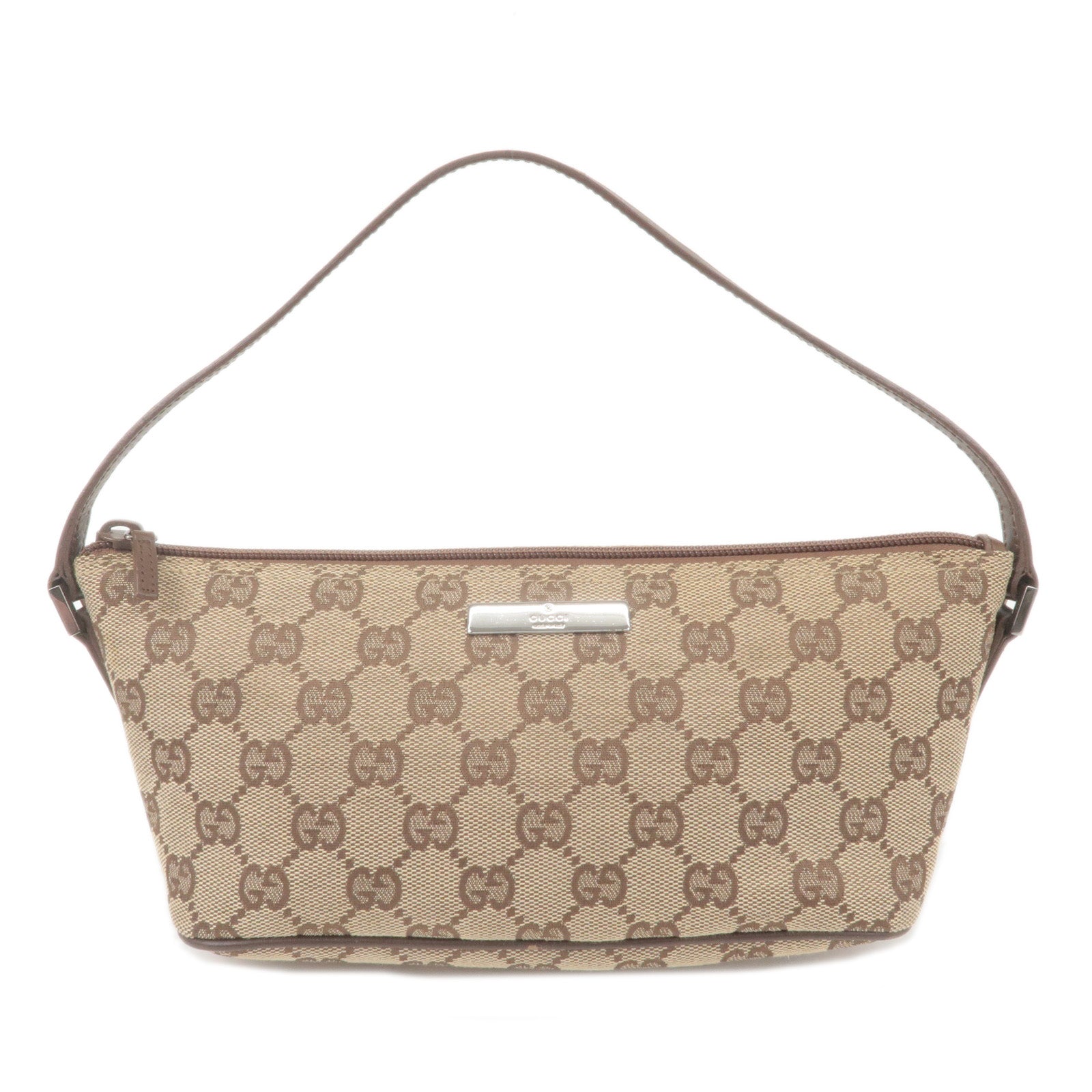 GUCCI Boat Bag GG Canvas Leather Hand Bag Beige Brown 07198