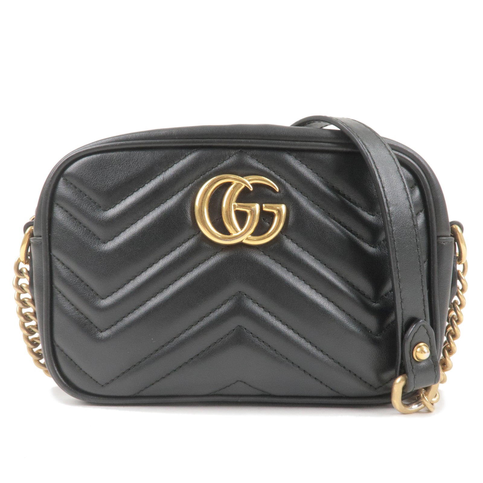 GUCCI GG Marmont Leather Crossbody Shoulder Bag Black 448065