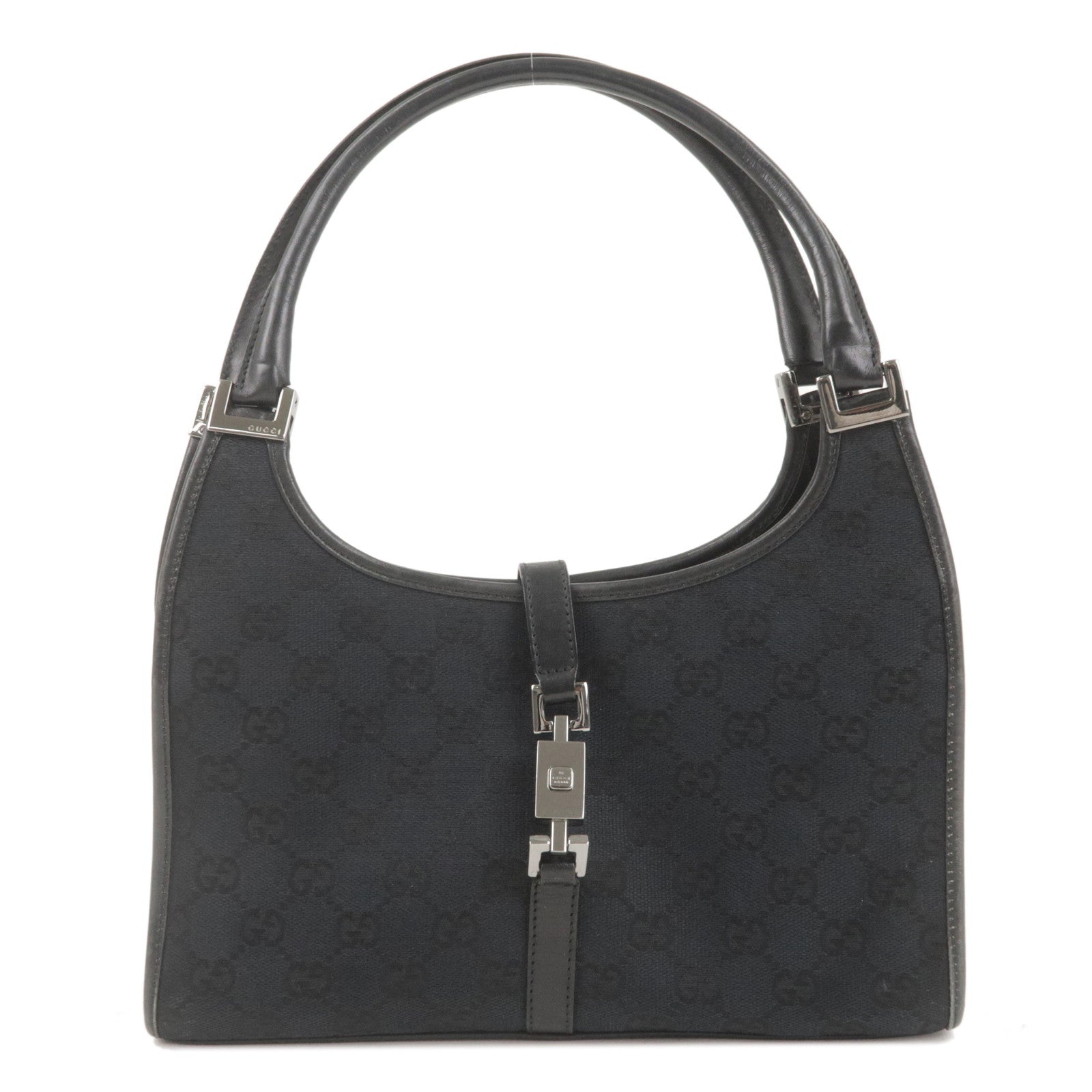 GUCCI Jackie GG Canvas Leather Hand Bag Black 002.1068