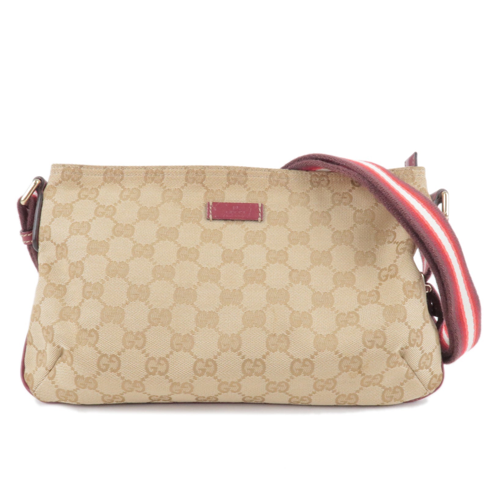 GUCCI Sherry GG Canvas Leather Shoulder Bag Beige Red 189749