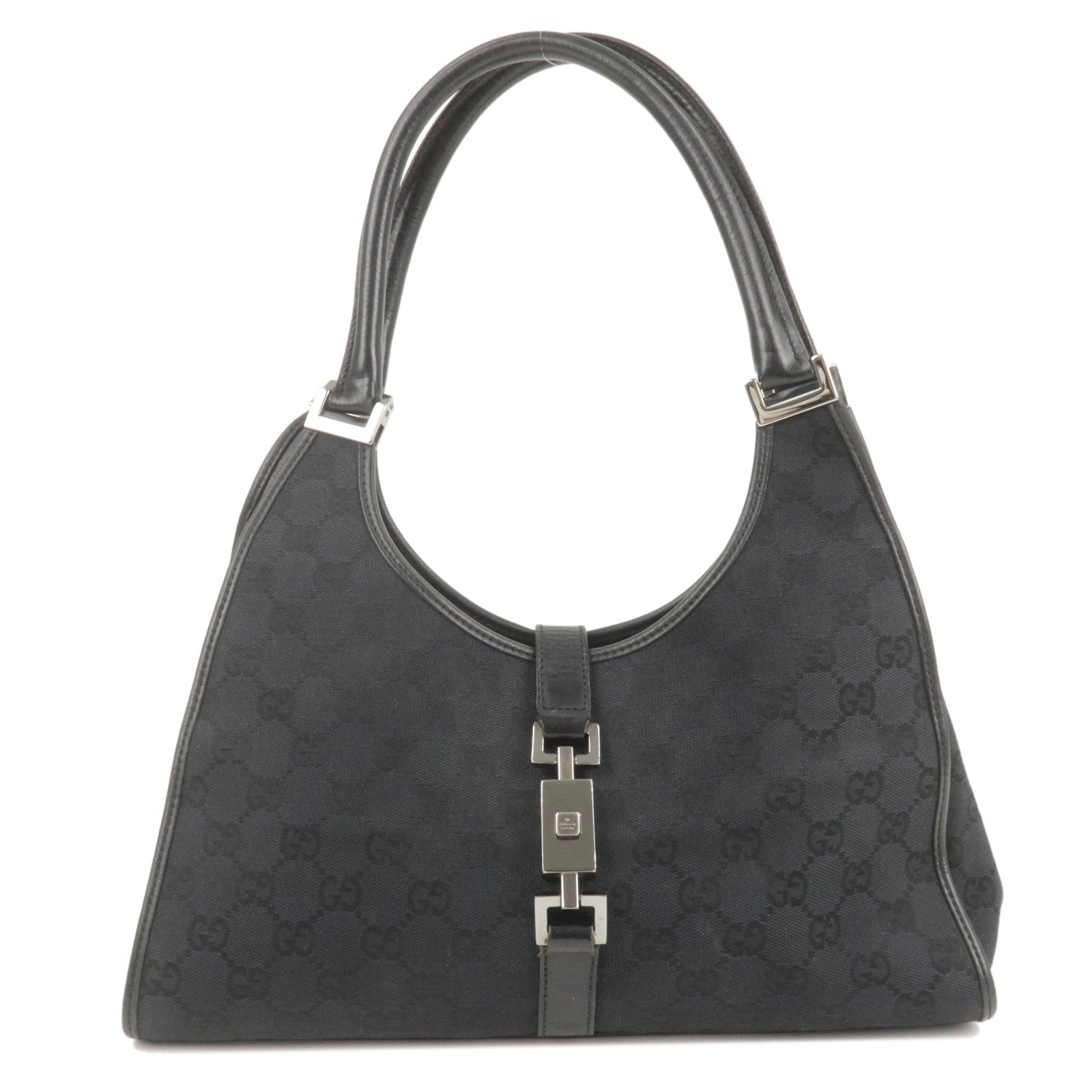 GUCCI Jackie GG Canvas Leather Shoulder Bag Black 002.1067