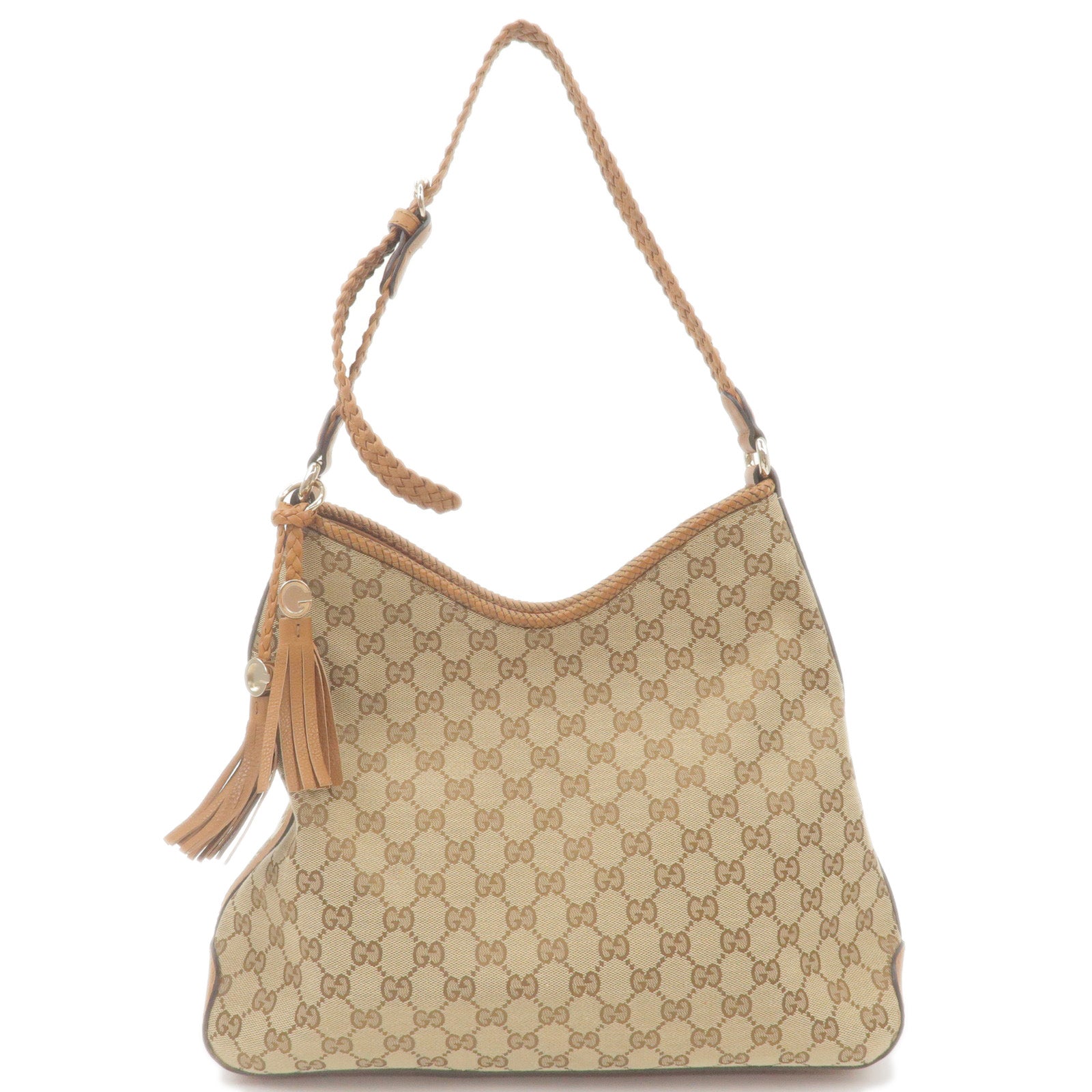 GUCCI Marrakech GG Canvas Leather Shoulder Bag Beige Brown 257026