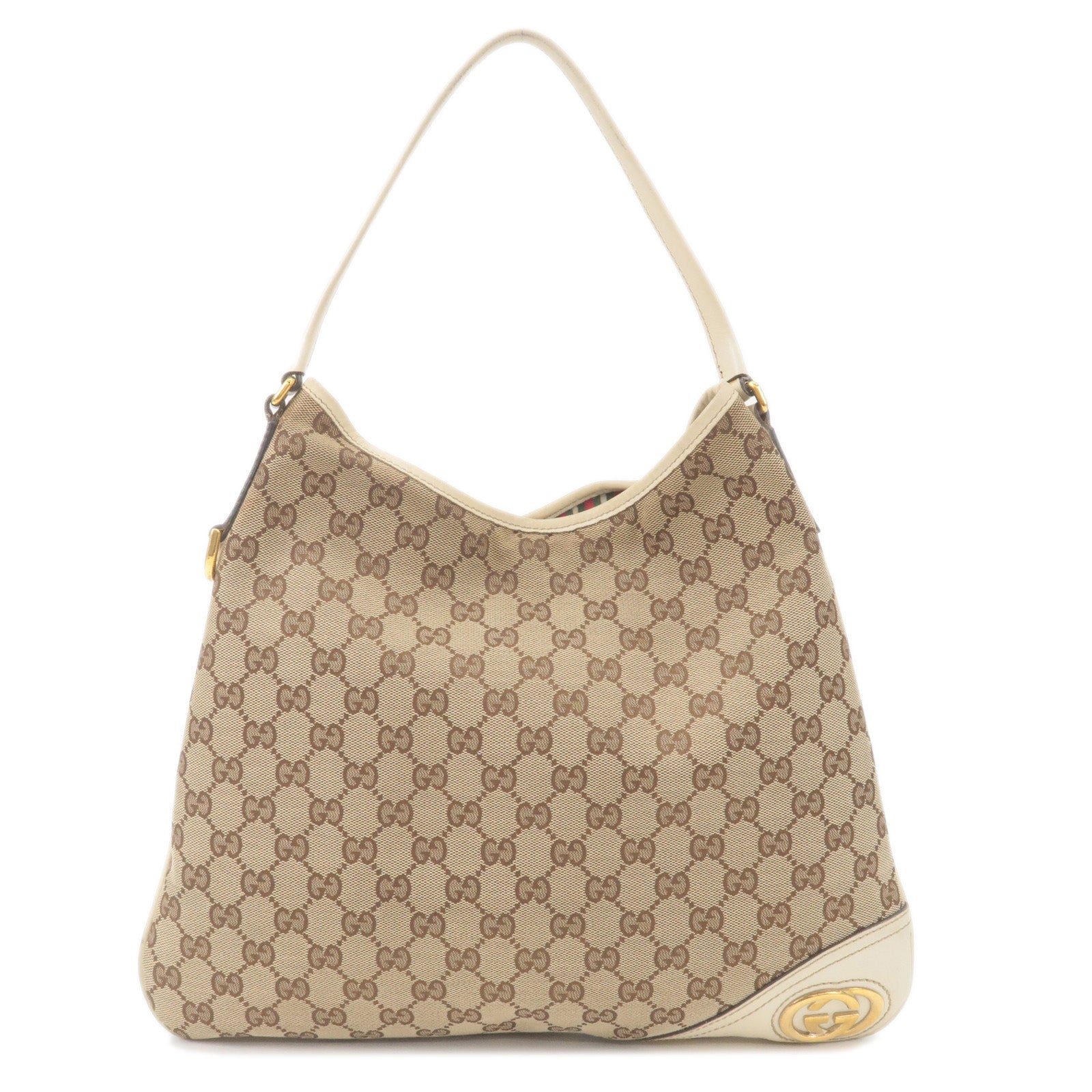 Gucci Interlocking GG Canvas Leather Shoulder Bag Beige 169947