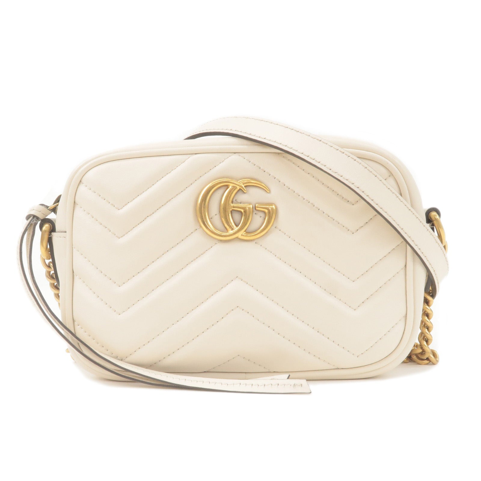 GUCCI GG Marmont Leather Chain Shoulder Bag Ivory 448065