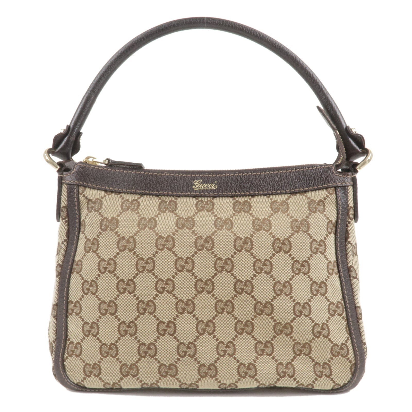 GUCCI GG Canvas Leather Shoulder Bag Beige Brown 146244