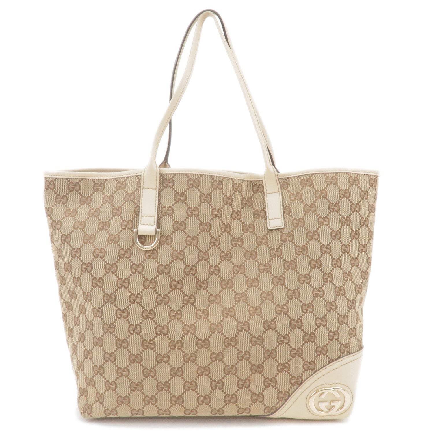 GUCCI Interlocking GG Canvas Leather Tote Bag Beige 169945