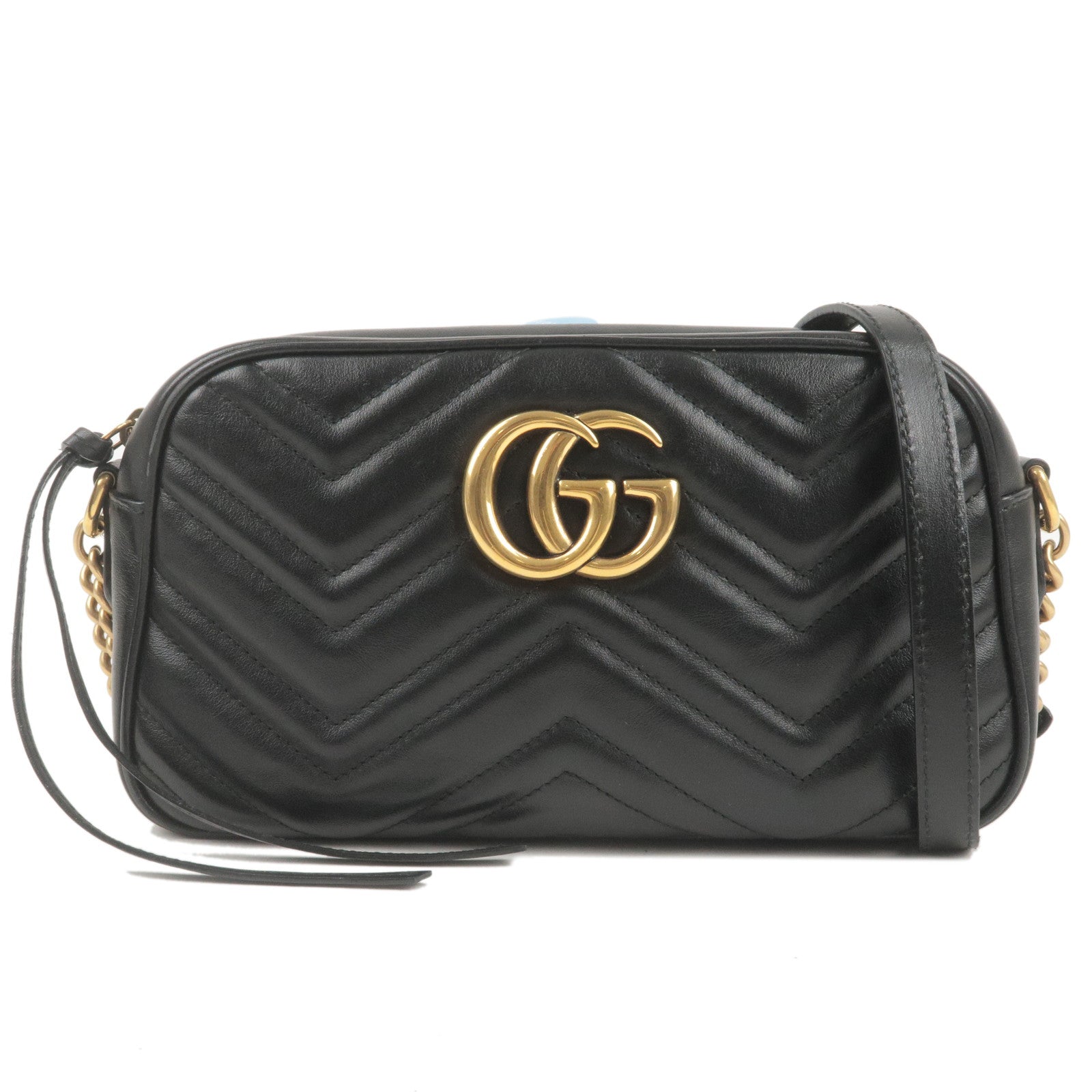 GUCCI GG Marmont Leather Chain Shoulder Bag Black 447632