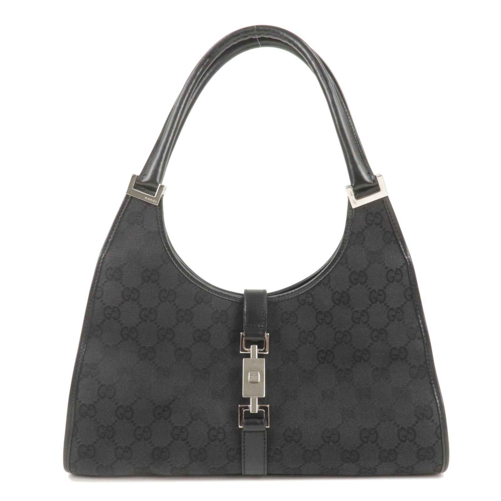 GUCCI Jackie GG Canvas Leather Shoulder Bag Black 002.1067