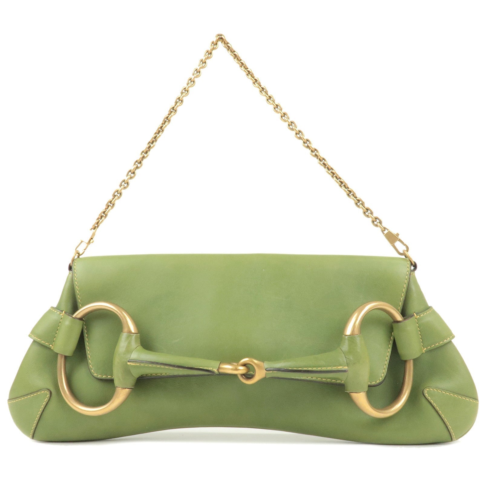 GUCCI Horsebit Leather 2Way Chain Shoulder Bag Green 120134