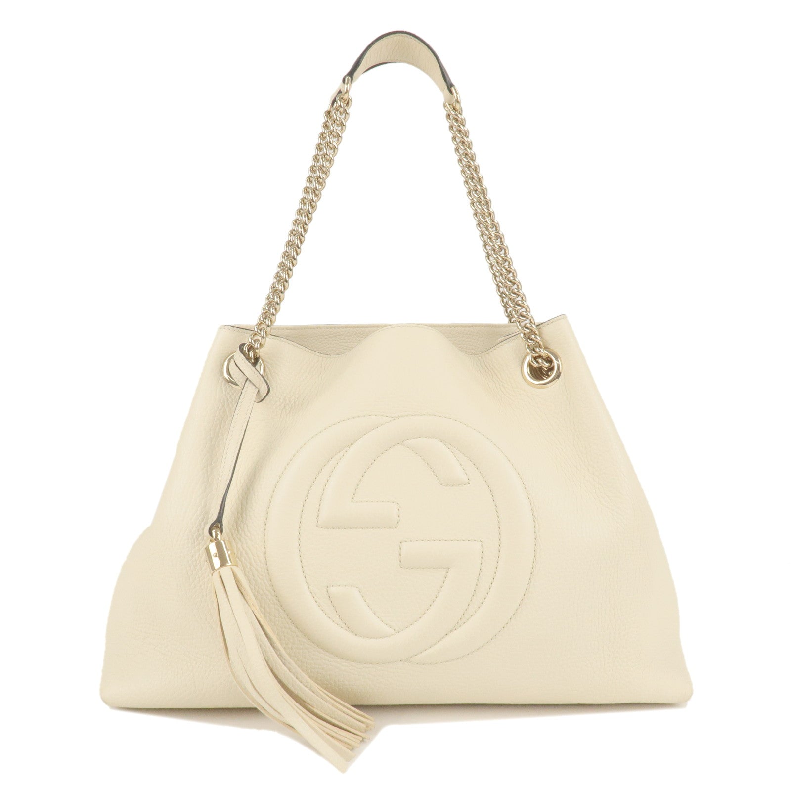 GUCCI SOHO Interlocking Leather Chain Shoulder Bag Ivory 536196