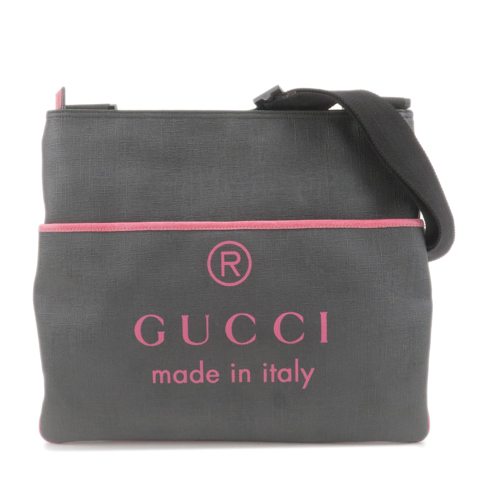 GUCCI PVC Leather Logo Shoulder Bag Black Pink 162904