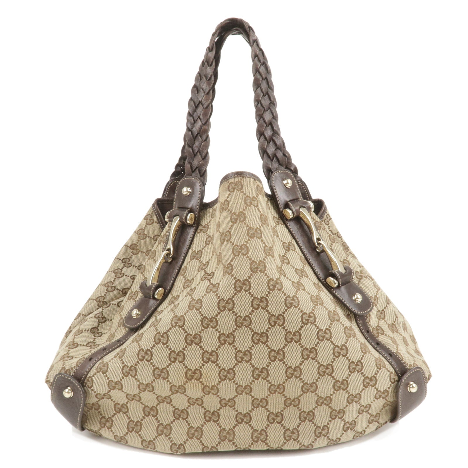 GUCCI Horsebit GG Canvas Leather Tote Bag Beige Brown 137621