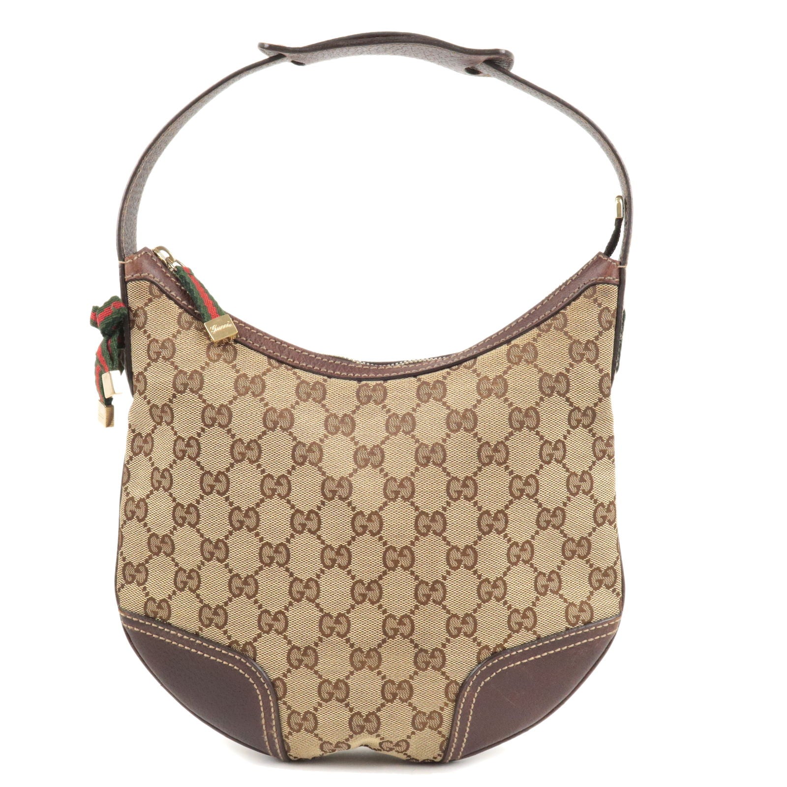 GUCCI Sherry GG Canvas Leather Shoulder Bag Beige Brown 162895