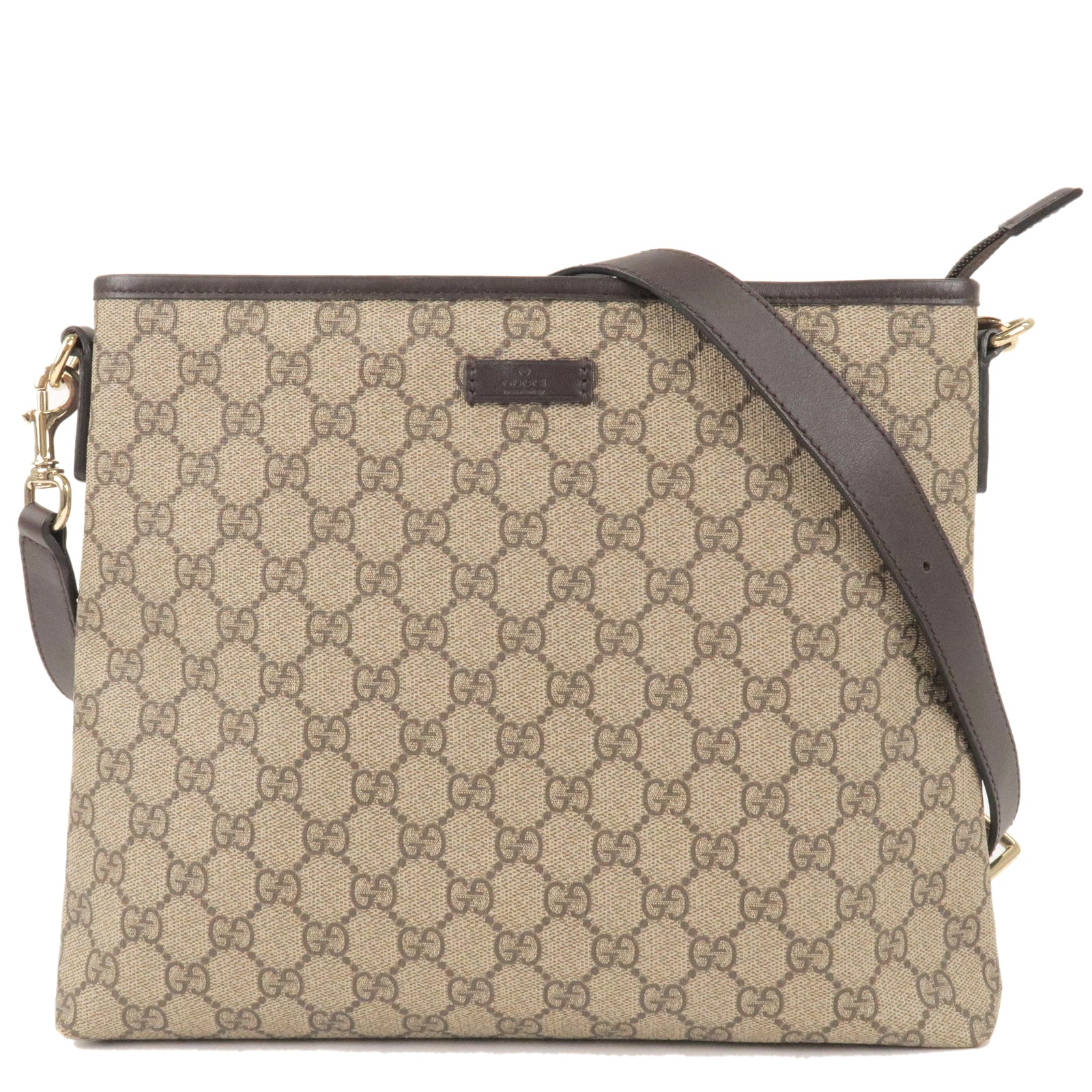 GUCCI GG Supreme Leather Shoulder Bag Beige Brown 388924