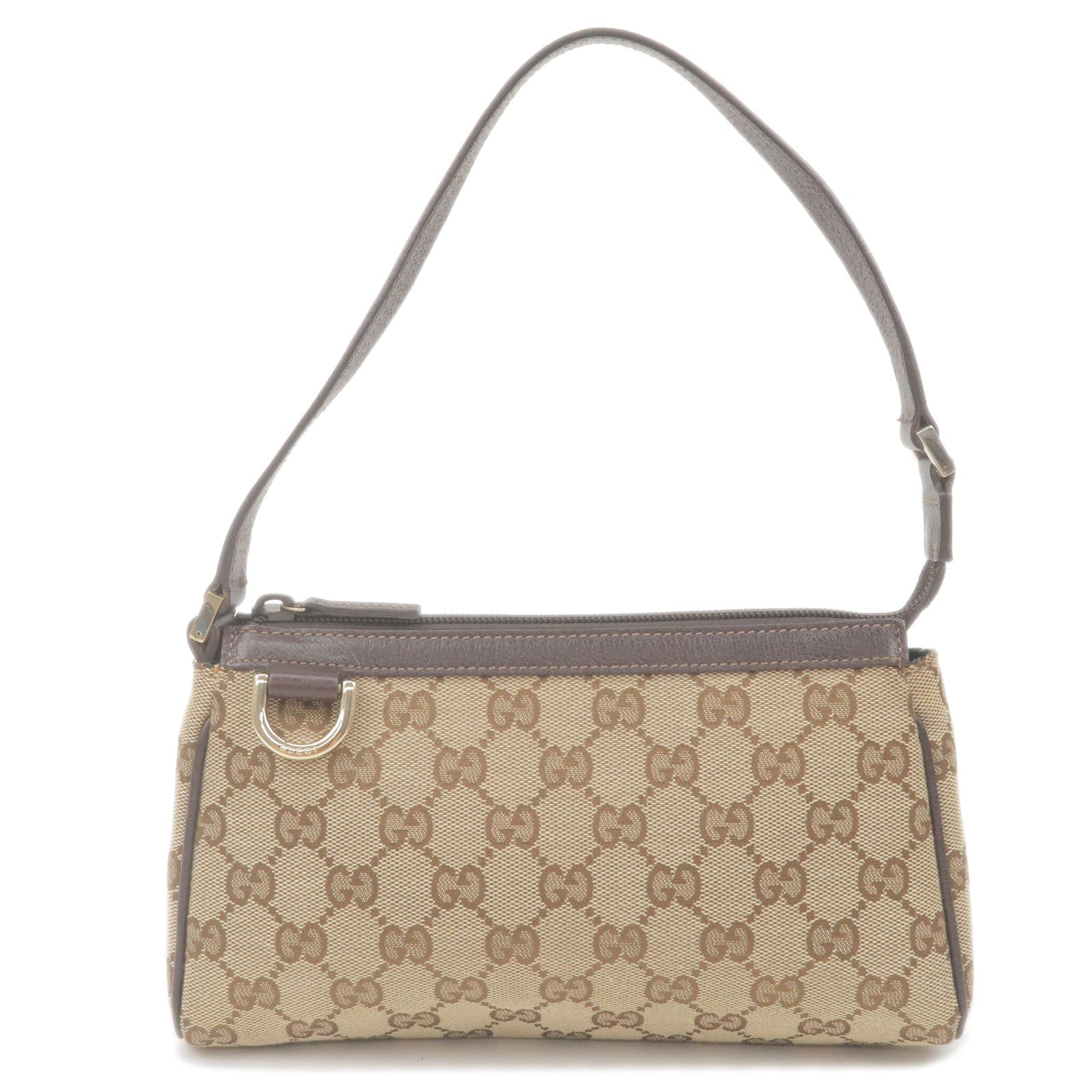 GUCCI Abbey GG Canvas Leather Pouch Hand Bag Beige Brown 145750