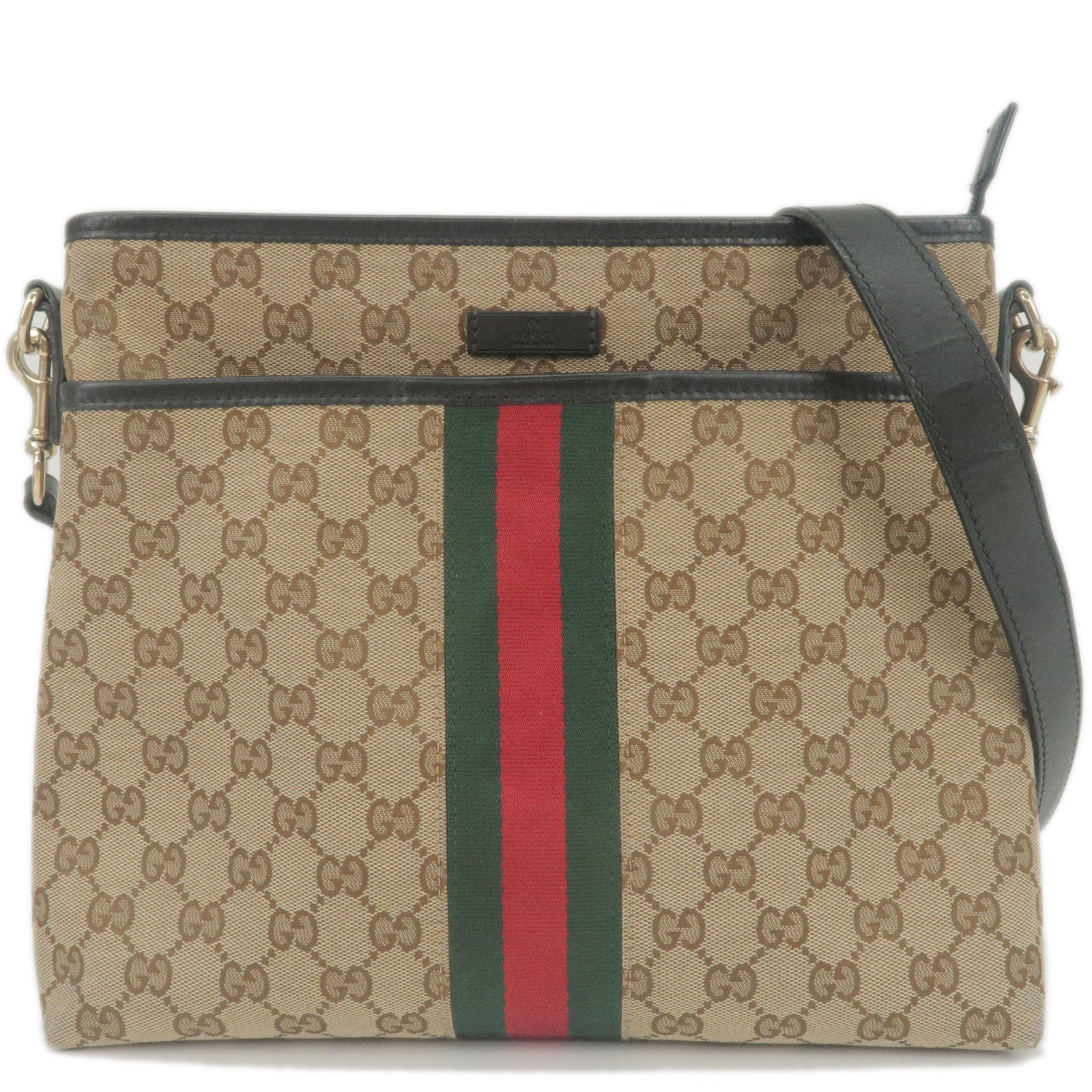 GUCCI Sherry Line GG Canvas Leather Shoulder Bag Beige 130995