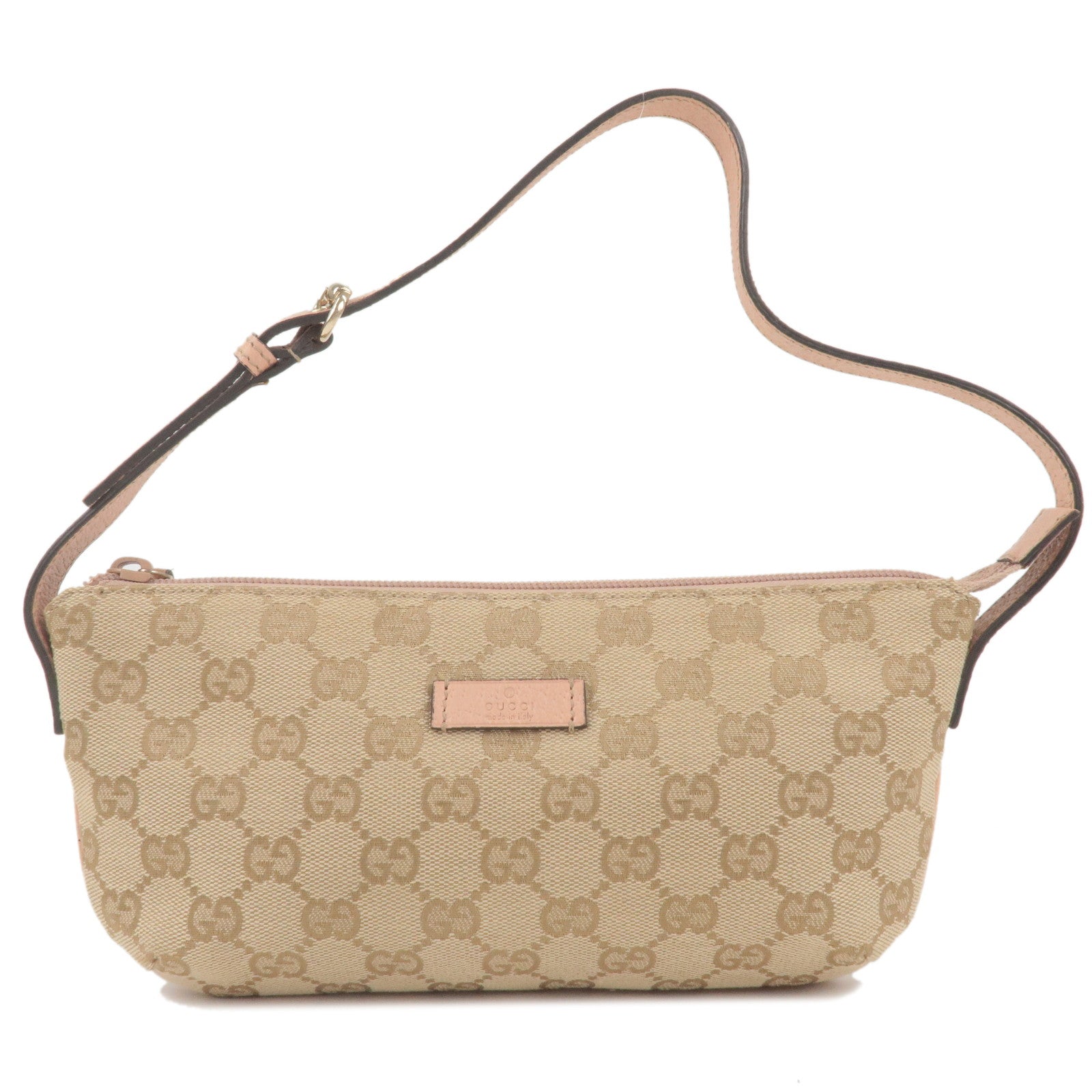 GUCCI GG Canvas Leather Shoulder Bag Pouch Beige Pink 190393