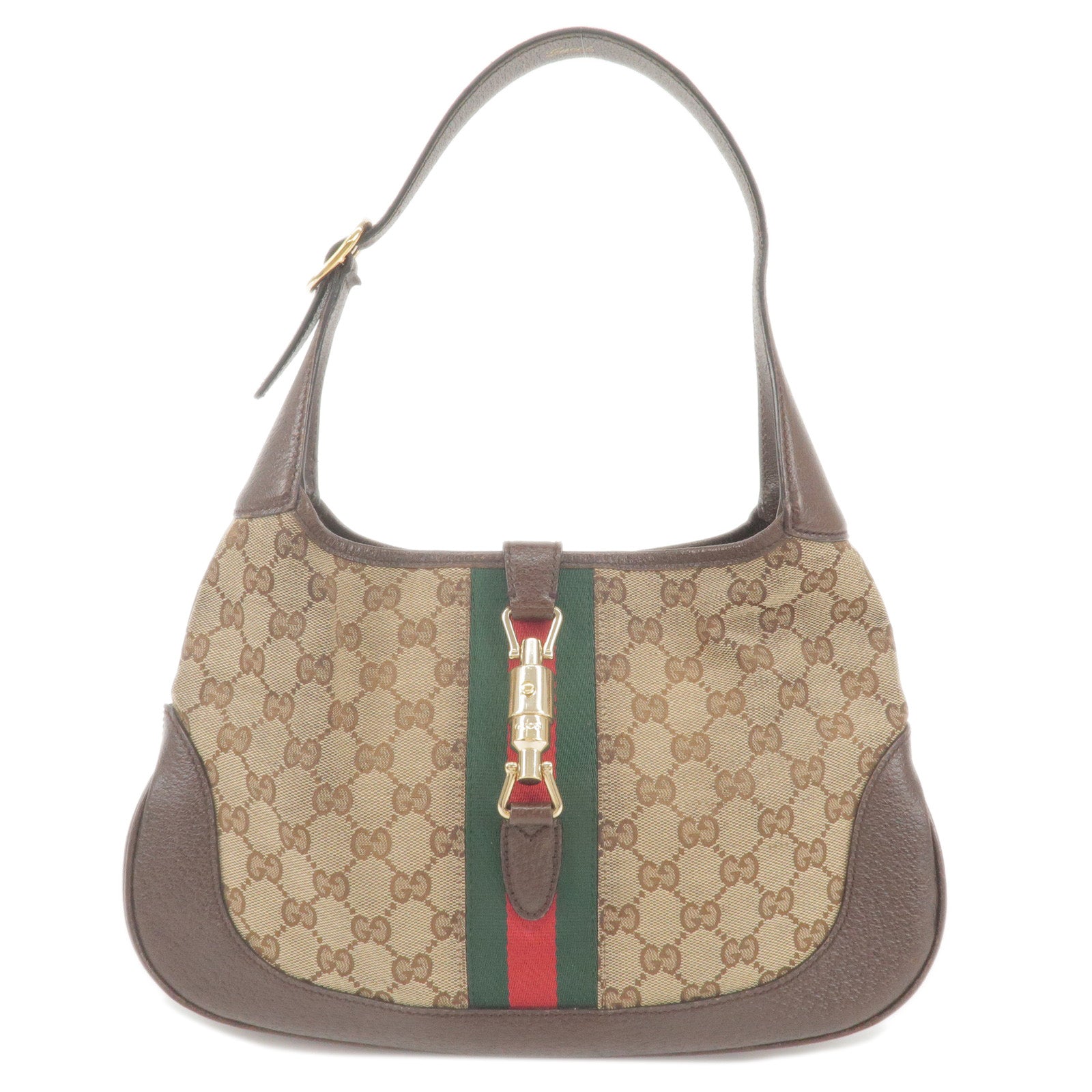 GUCCI Sherry Jackie GG Canvas Leather Shoulder Bag Beige 153696