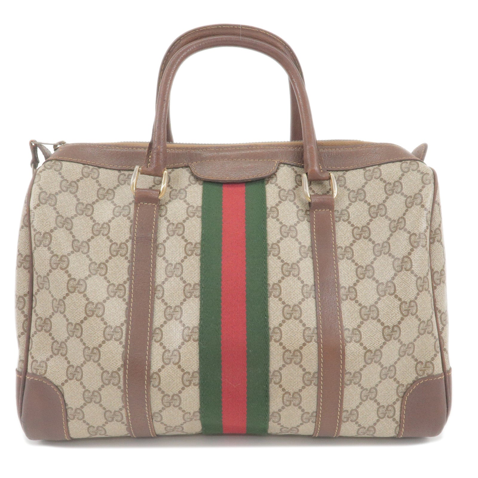 GUCCI Sherry Old Gucci GG Supreme Leather Boston Bag Beige Brown