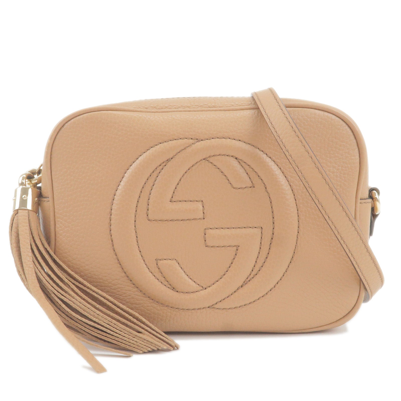 GUCCI SOHO Leather Shoulder Bag Crossbody Bag Beige 308364