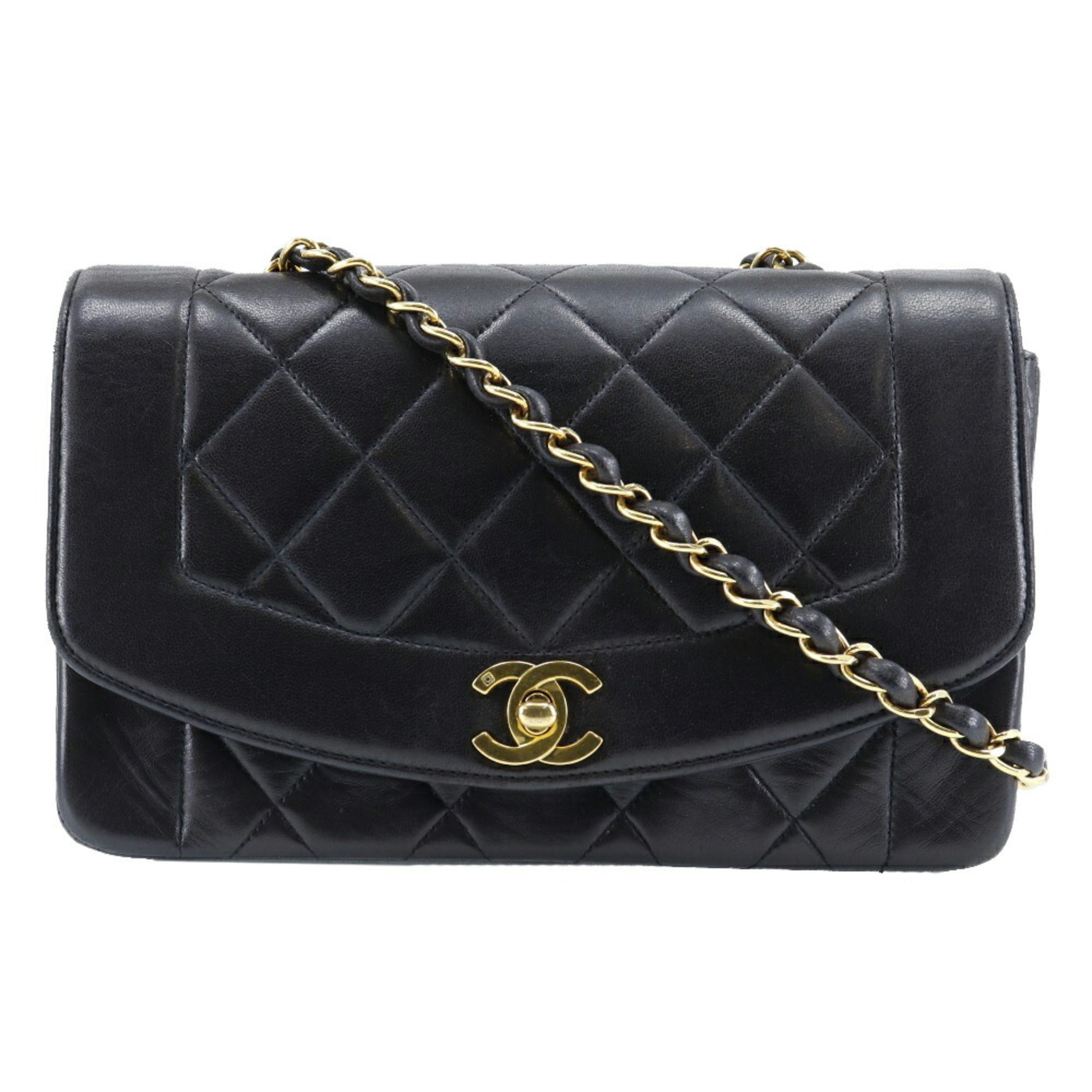 CHANEL Diana Flap 22 Shoulder Bag Chain Matelasse A01164 Lambskin Made in France Black Crossbody Turnlock diana flap Women's