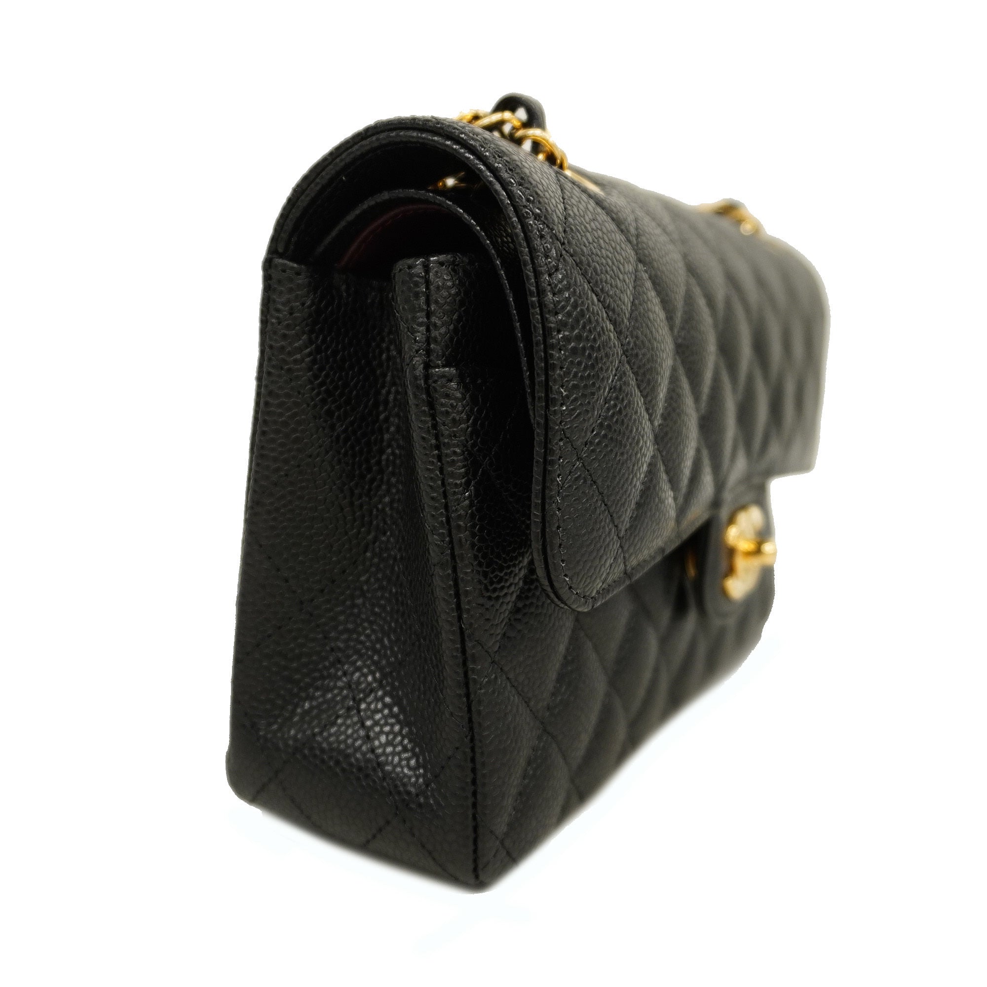 CHANEL  Matelasse W Flap W Chain Women's Caviar Leather Shoulder Bag Black