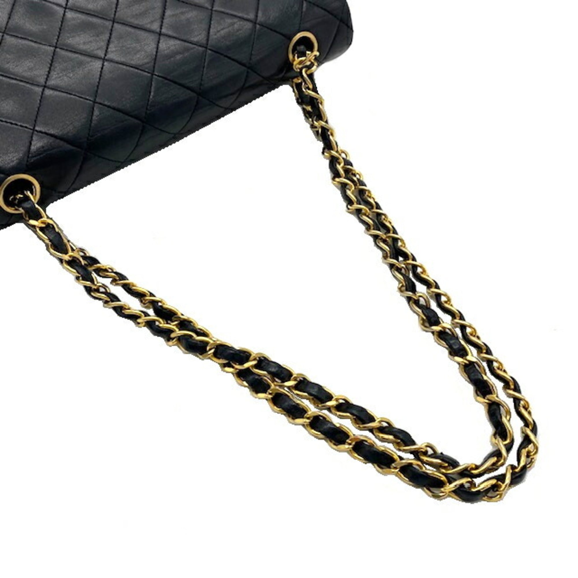 CHANEL Matelasse W Flap Chain Shoulder Bag Lambskin Black Seal Coco Mark -